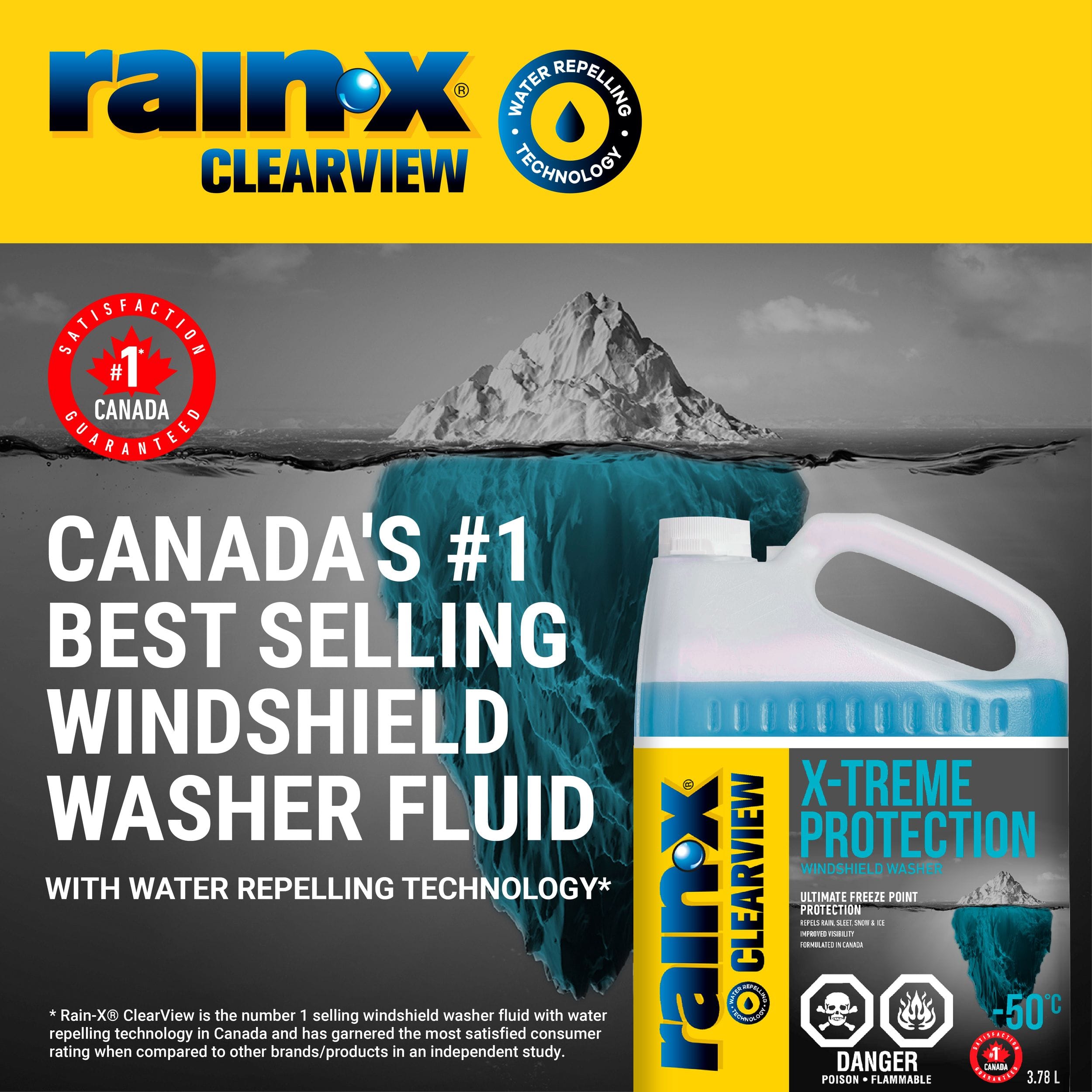 Rain-X ClearView - X-Treme Protection Windshield Washer Fluid, -50°C, 3.78-L