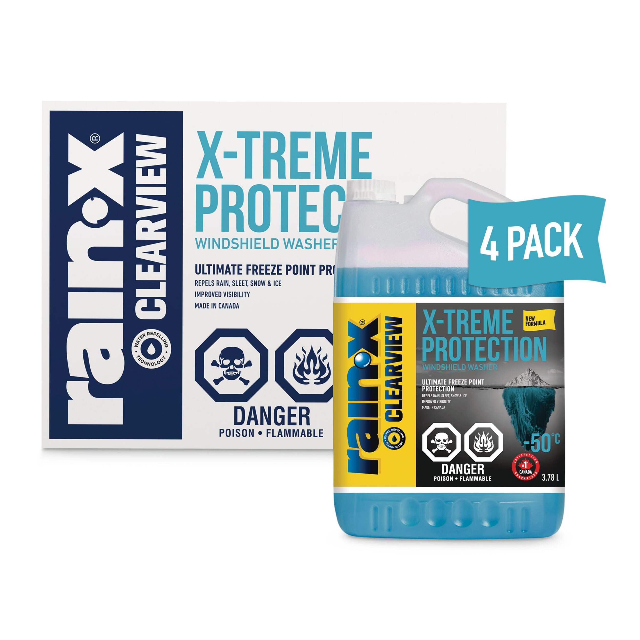 Rain-X ClearView - X-Treme Protection Windshield Washer Fluid, -50°C, 3.78 L  x 4pk Front_Flat
