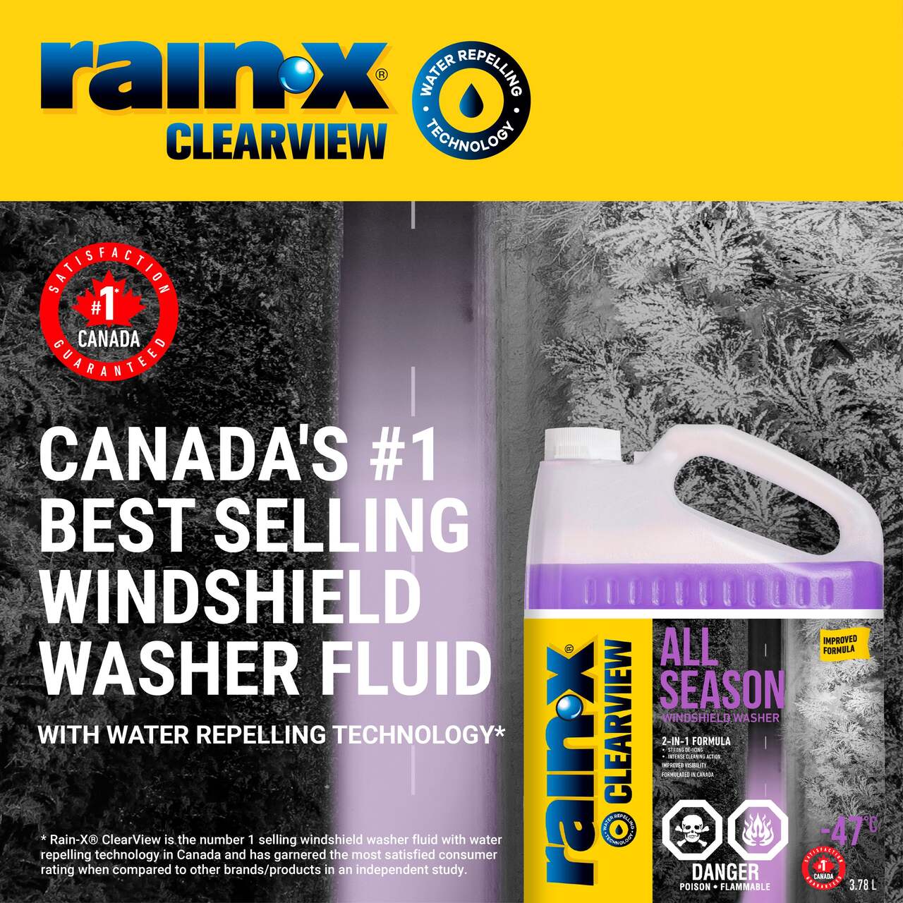 Rain-X ClearView All Season Windshield Washer Fluid, -45°C, 3.78-L