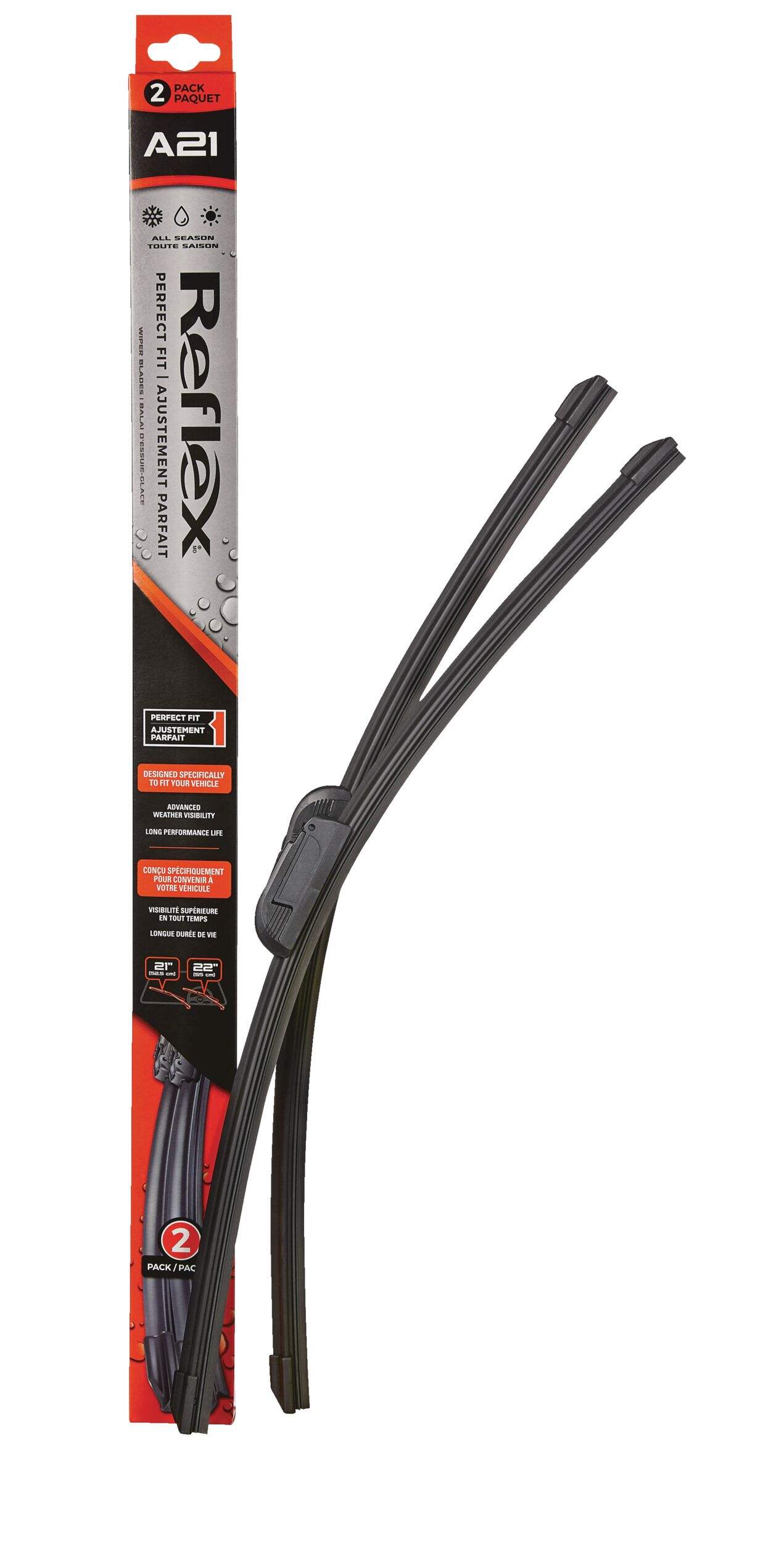 Reflex Perfect Fit All Season Wiper Blades, 2-pk, Assorted Sizes Front_Flat