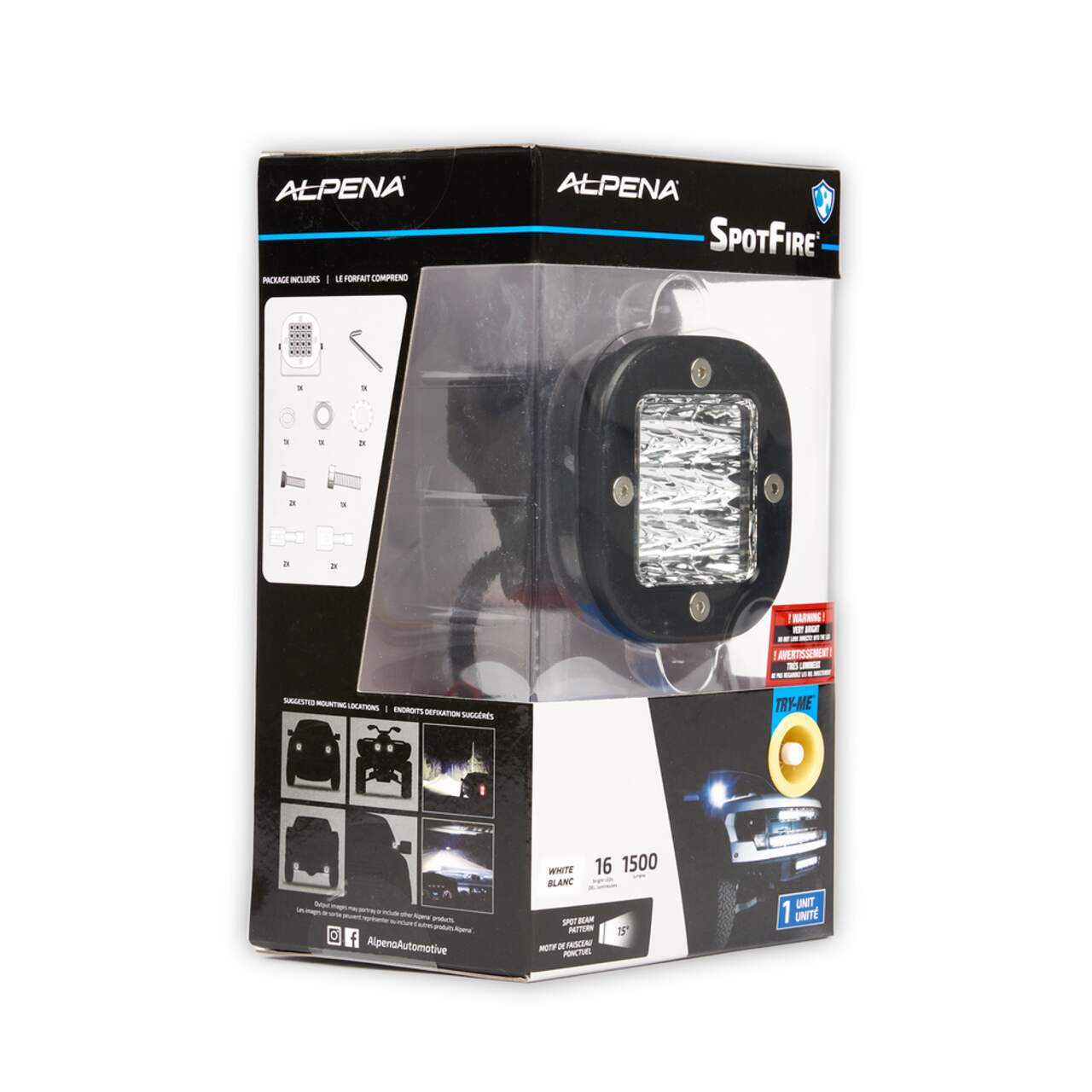 Alpena Quadfire 12 24V 16W Auxiliary LED Pod Light Waterproof Shock Resistant Canadian Tire