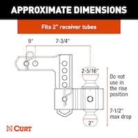 CURT 45365 AlumaLite Adjustable Aluminum Trailer Hitch with Dual Ball, 7-1/2" Drop