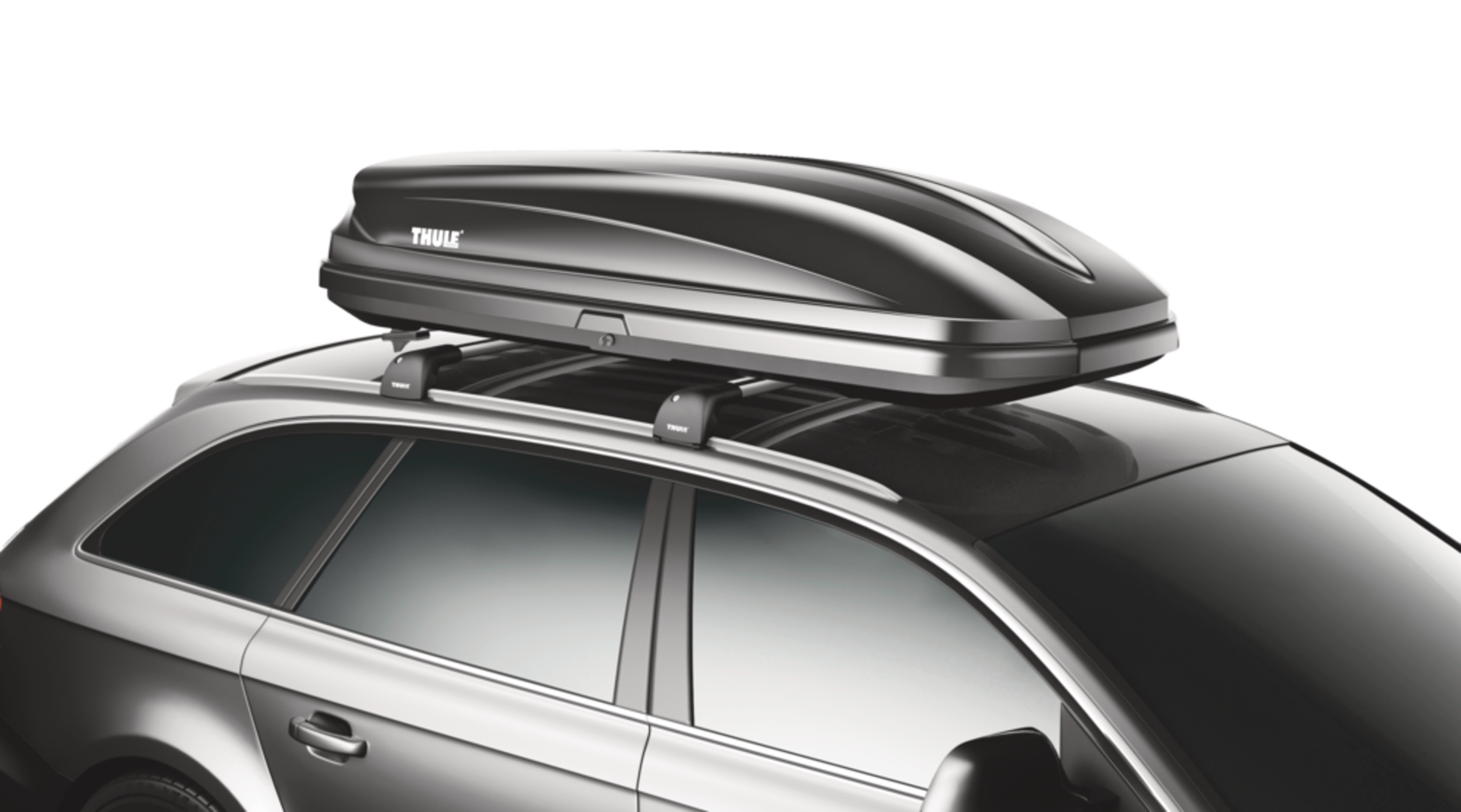 Coffre de toit rectangulaire Thule Convoy, verrouillable, grand, noir Front_Angled_Right