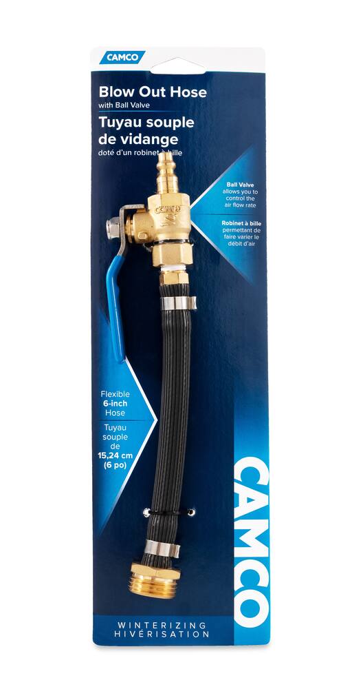 Camco 36170 RV Fresh Water Blow Out Hose with Ball Valve RV and Sprinkler System Lines Easy Water Removal from Boat for Use with an Air Compressor 