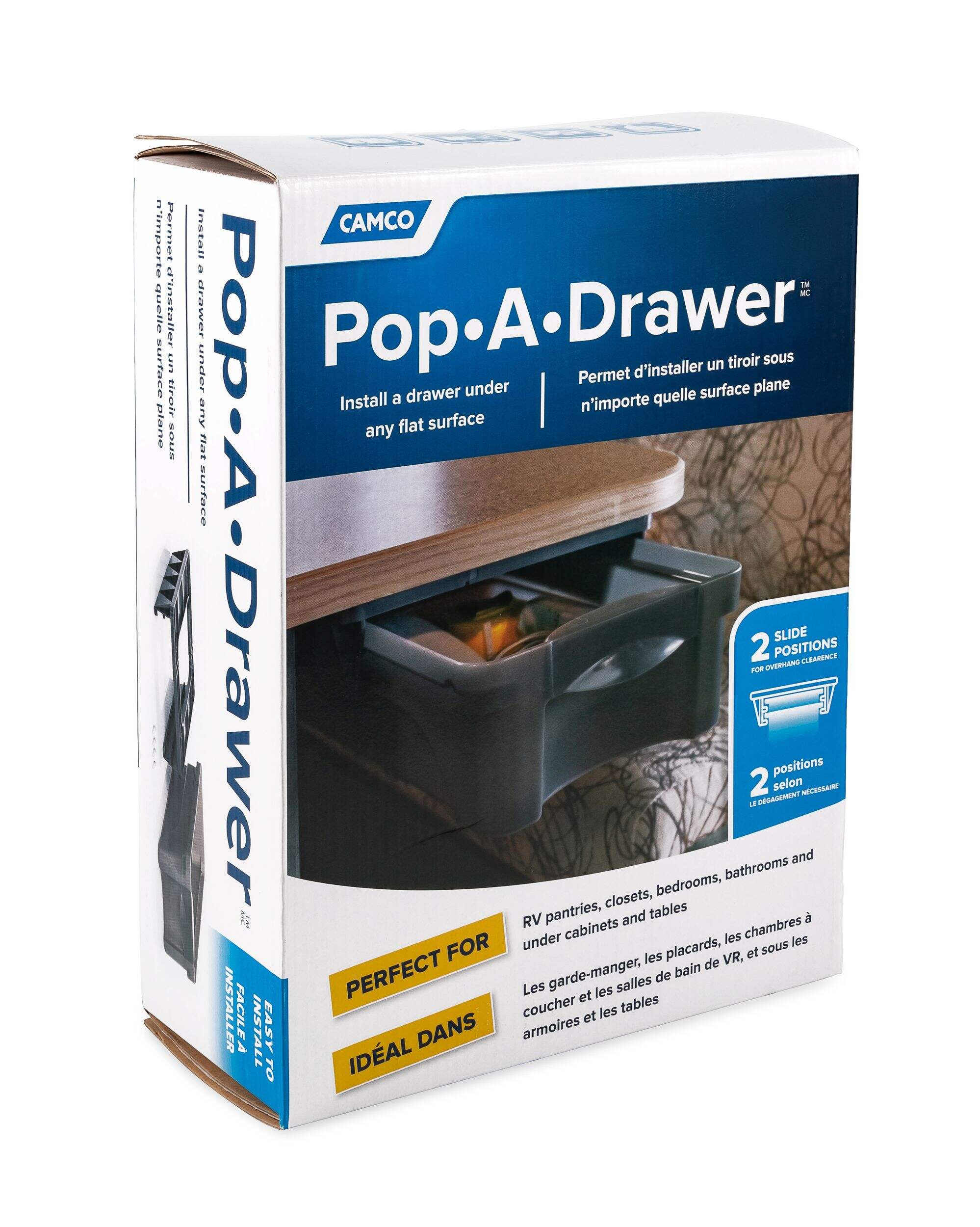 CAMCO 43450 Pop-A-Drawer RV Under Cabinet Drawer Front_Three_Fourths_Angled_Right