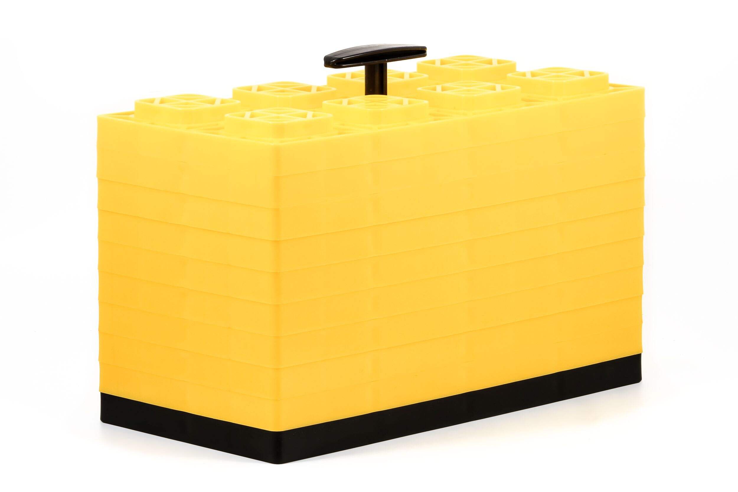 Camco FasTen Leveling Blocks with T-Handle, Yellow, 10-pk Front_Three_Fourths_Angled_Right