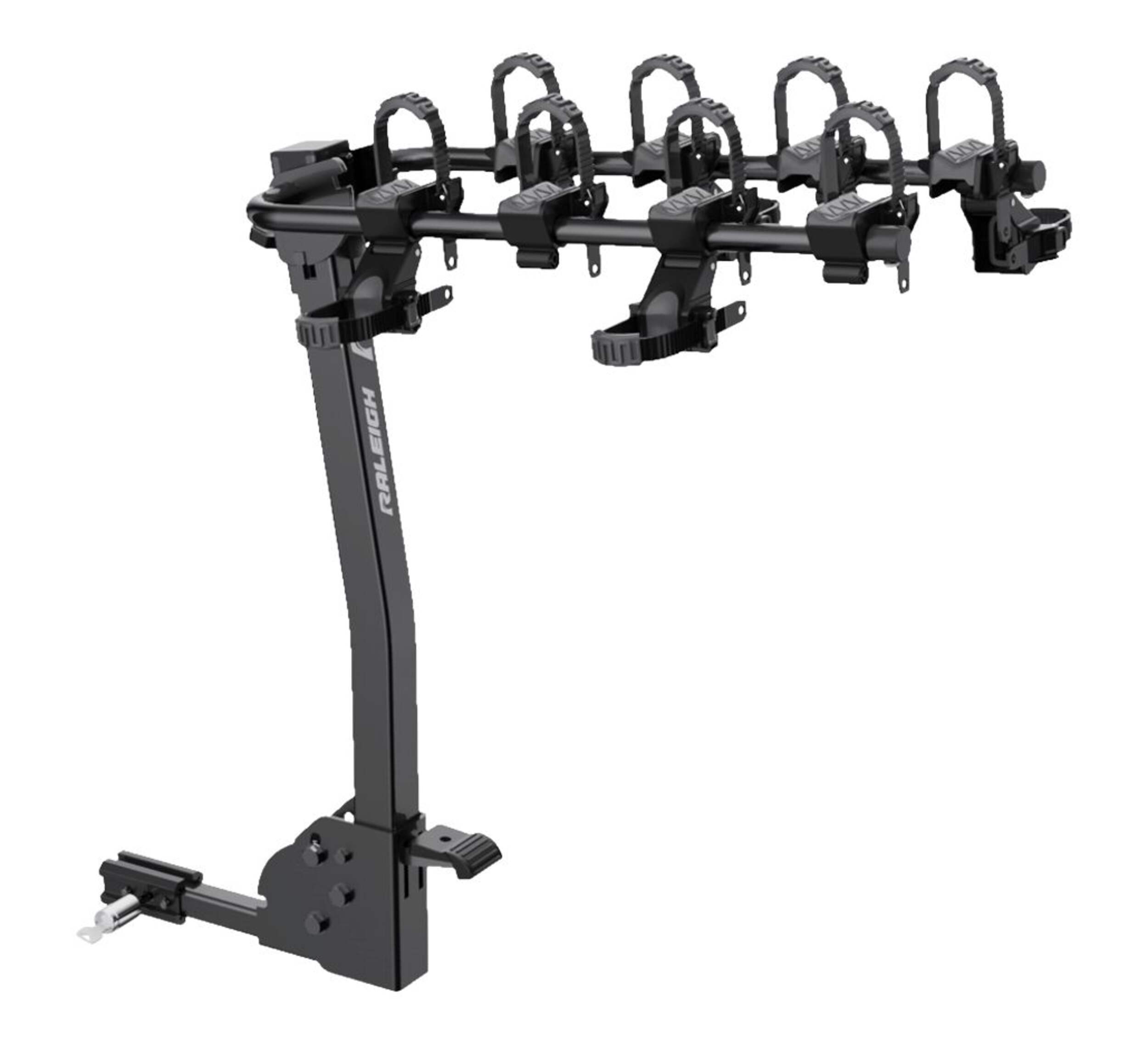 Raleigh 4 Dual Arm Hitch Mounted Hanging Bike Carrier, 4-Bikes Front_Three_Fourths_Angled_Right