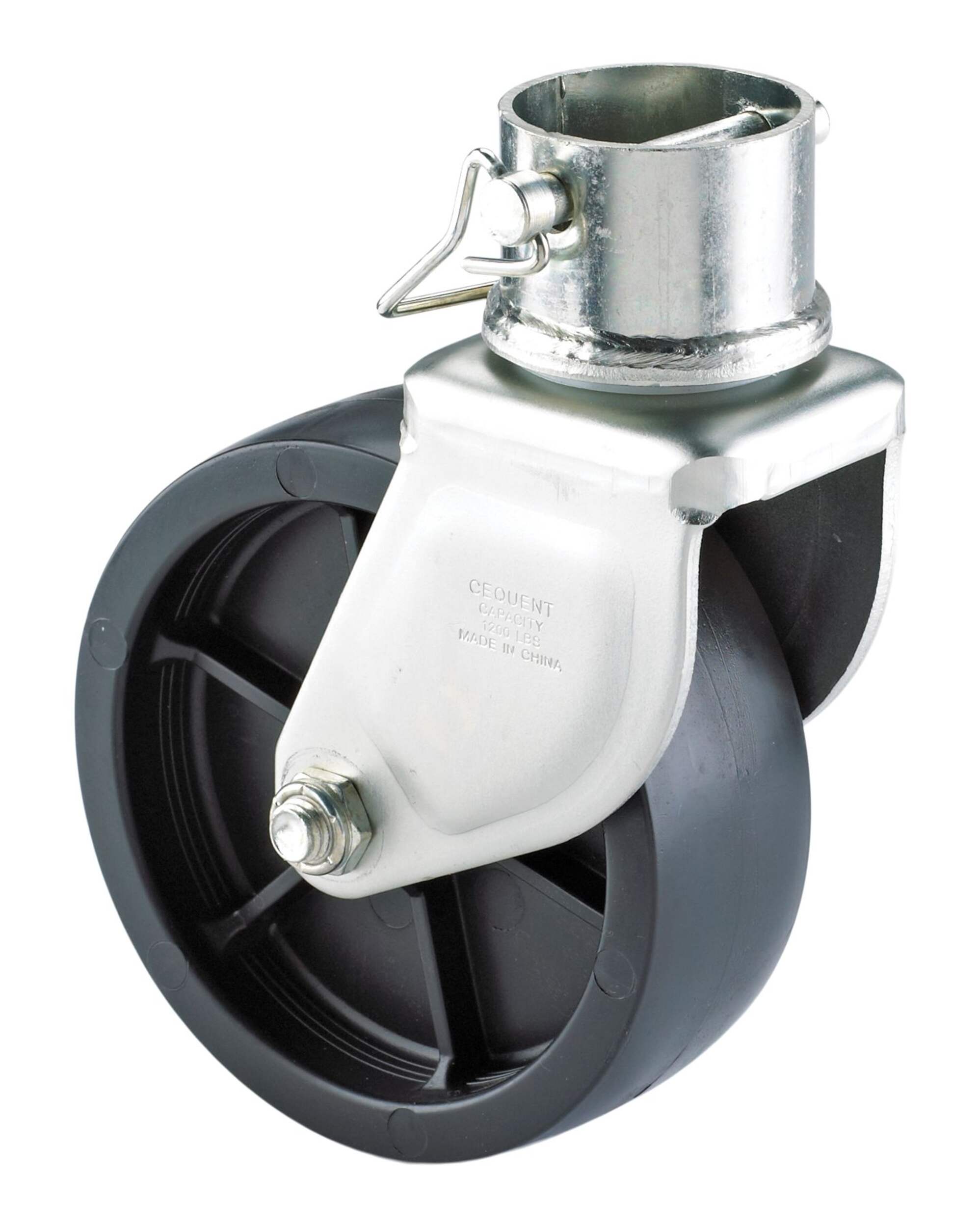 MotoMaster Removable Trailer Caster with Poly Wheel, 6-in Front_Three_Fourths_Angled_Left