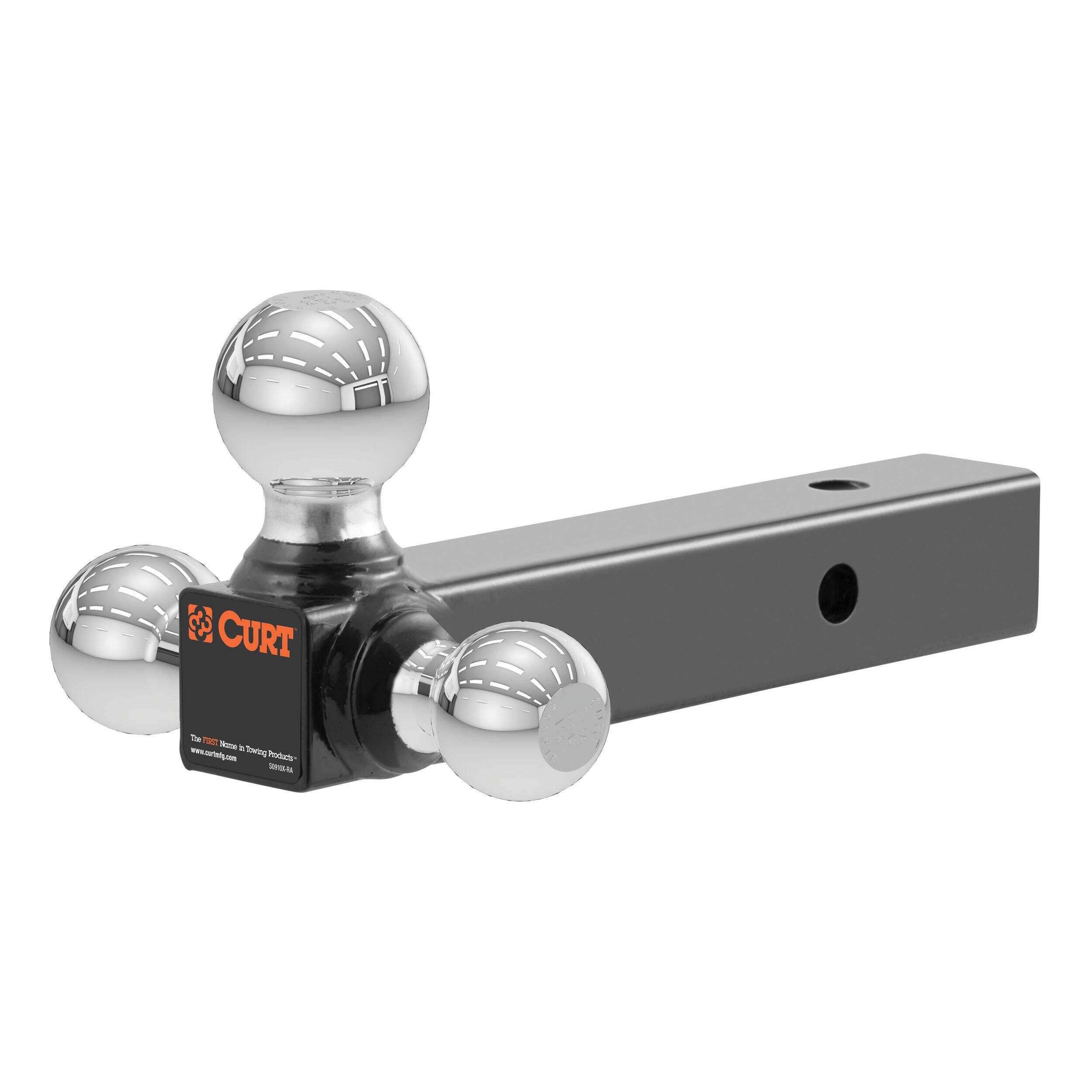 CURT 45655 Multi-Ball Mount 2-in Solid Shank, 1-7/8-in, 2-in & 2-5/16-in Chrome Front_Three_Fourths_Angled_Left