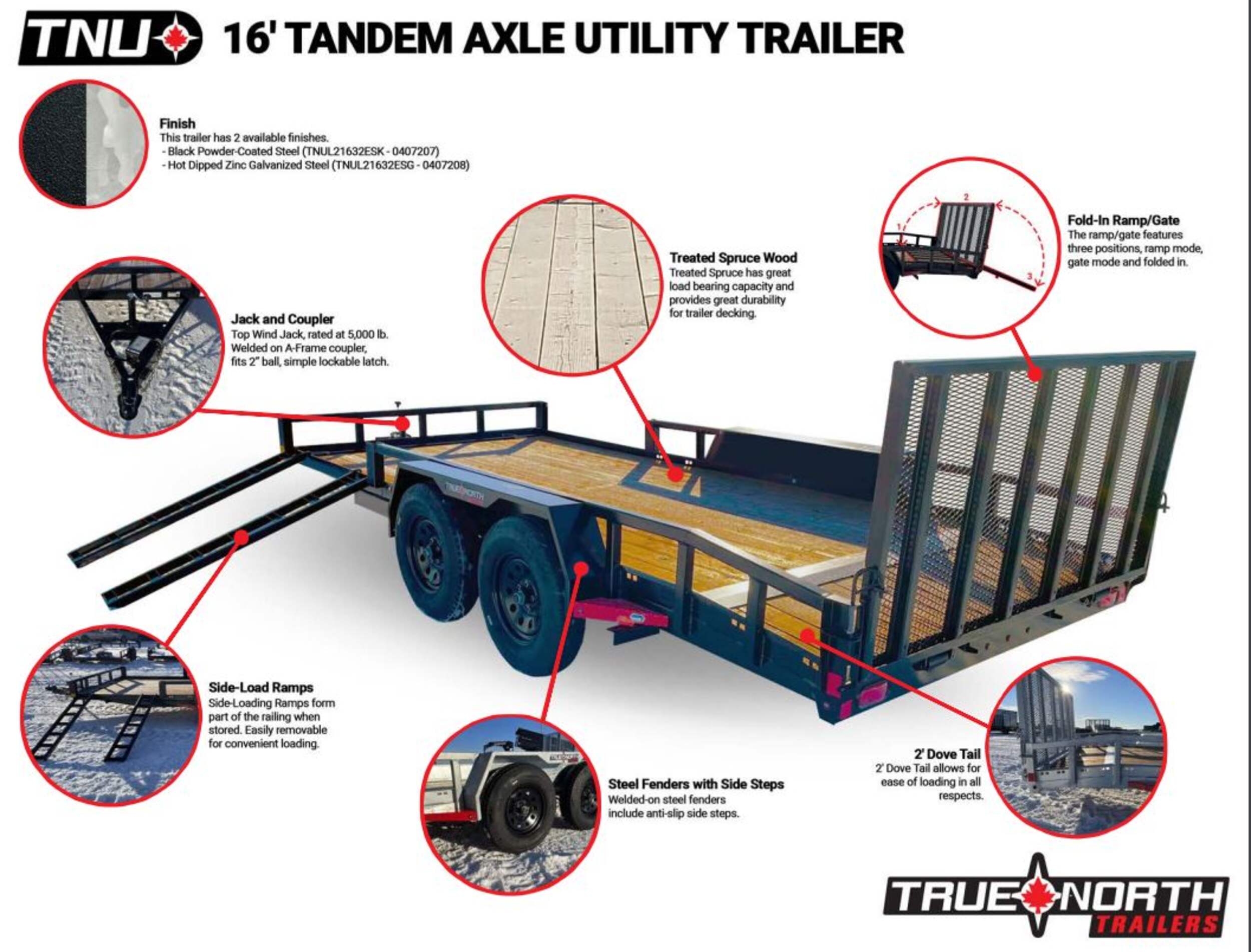 True North 83-in x 16-ft Tandem Axle Utility Trailer, Black Composite_or_Mixed