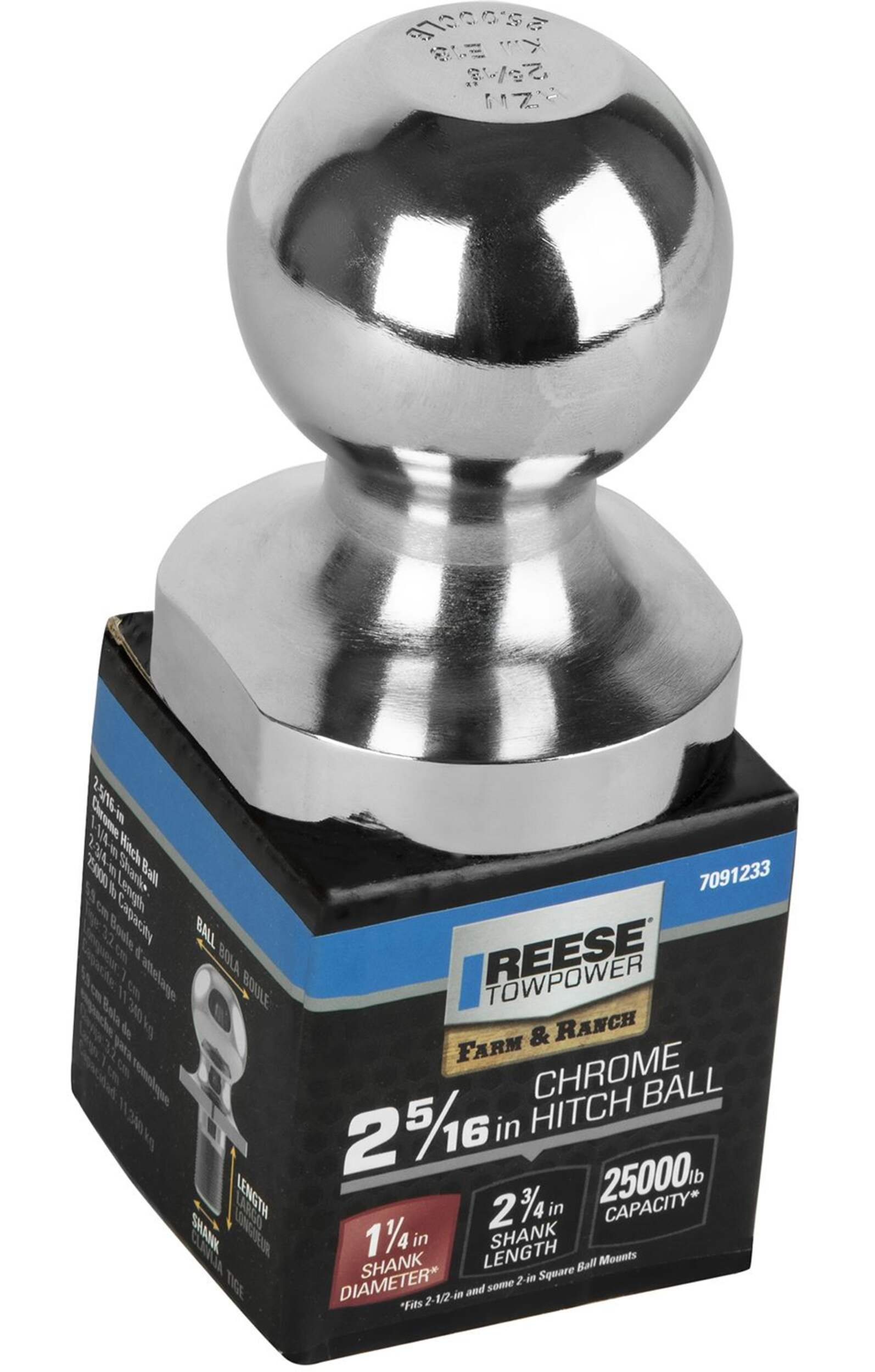 Boule de remorquage chromée REESE Towpower, 2 5/16 po Front_Three_Fourths_Angled_Right