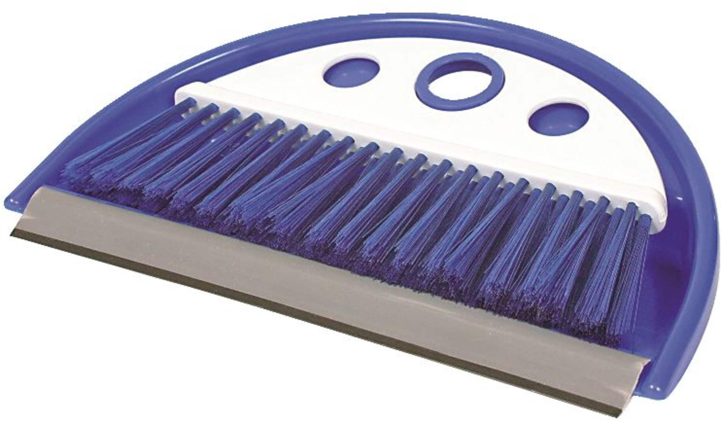 CAMCO 43945 Slim Dust Pan with Whisk, Blue/Purple Front_Angled_Left