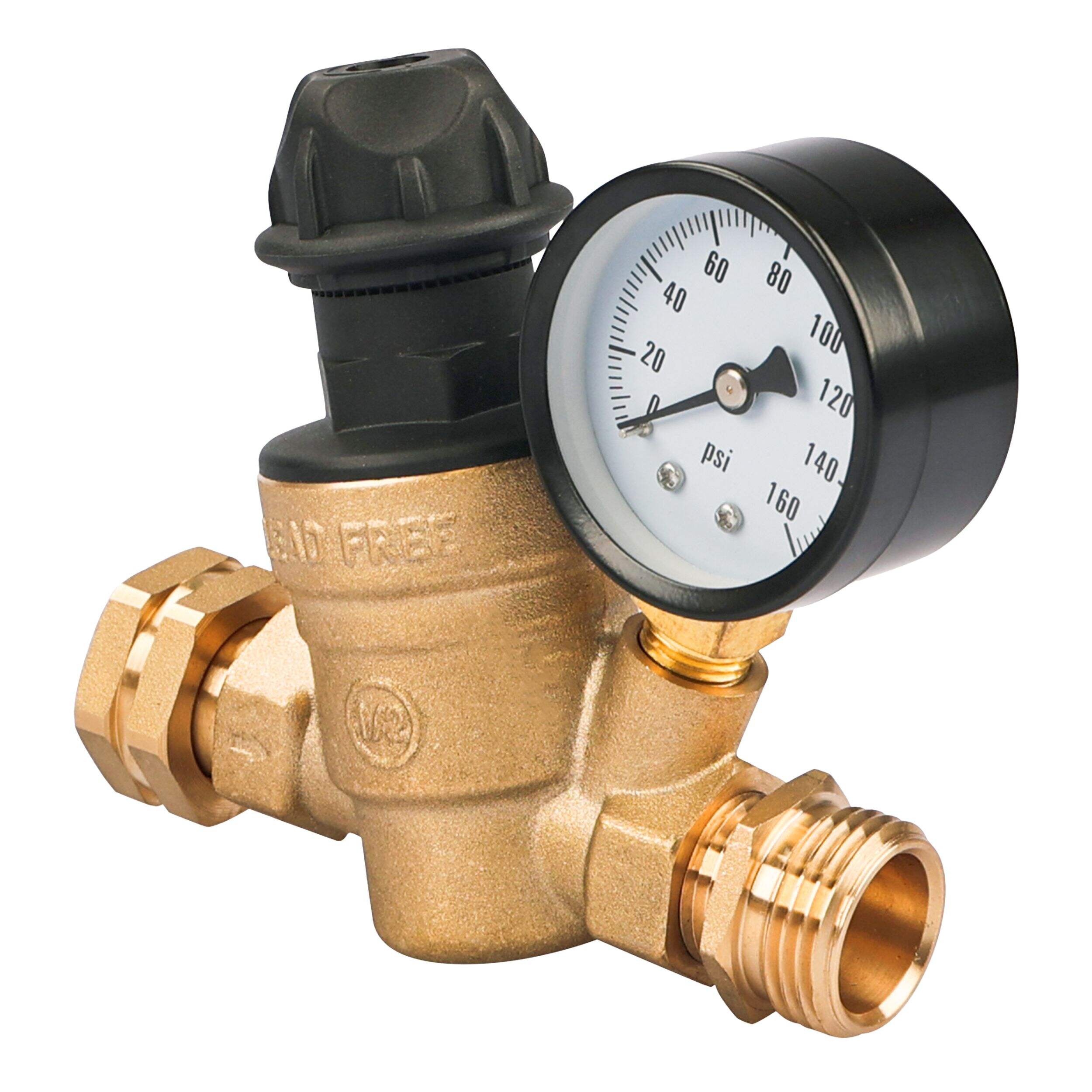 Cabin Manual Adjustable RV Water Pressure Regulator Valve, Brass Front_Angled_Left