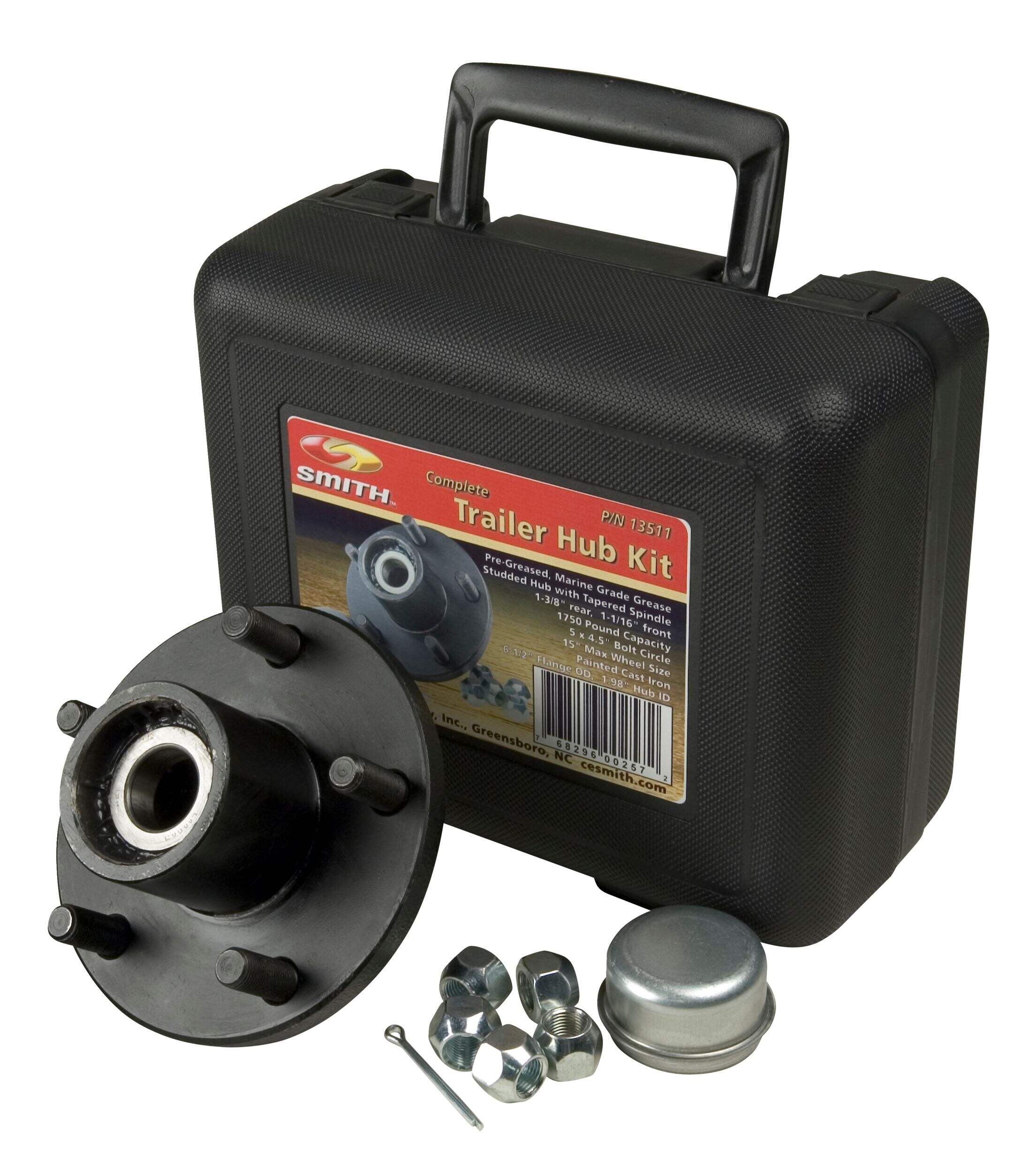 Moyeu de remorque C.E. Smith à tige droite de 1 1/16 po et 5 écrous à configuration de 4 1/2 po Front_Three_Fourths_Angled_Left