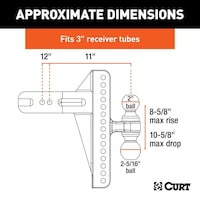 CURT 45928 Adjustable Channel Mount with Dual Ball & 3-in Shank, Rated for 21000-lbs Side_Right