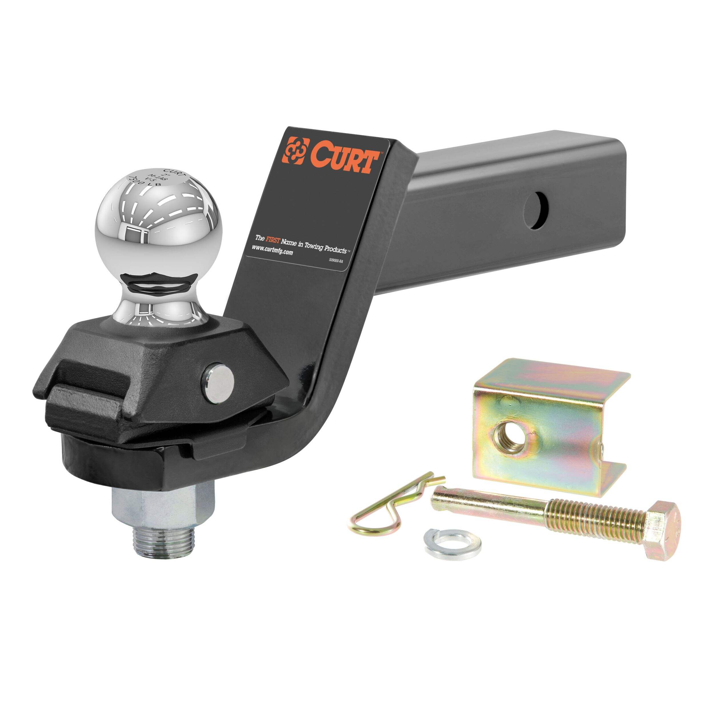 CURT 45143 RockerBall Cushion Hitch with 2-in Ball (2-in Shank, 7.5K lb) Front_Three_Fourths_Angled_Left