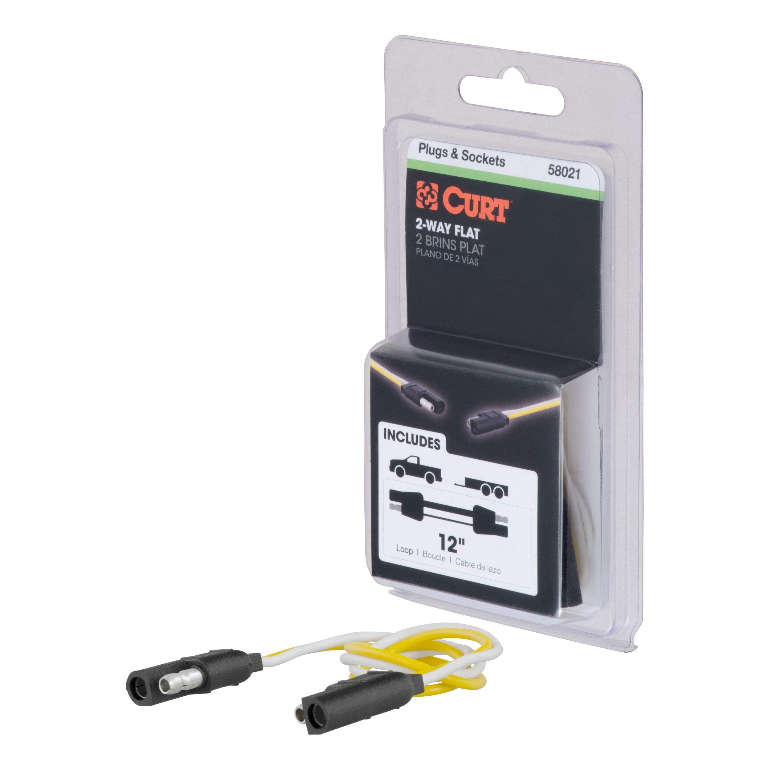 CURT 58021 2-Pin Flat Wiring Harness with 12-Inch Wires Front_Three_Fourths_Angled_Left