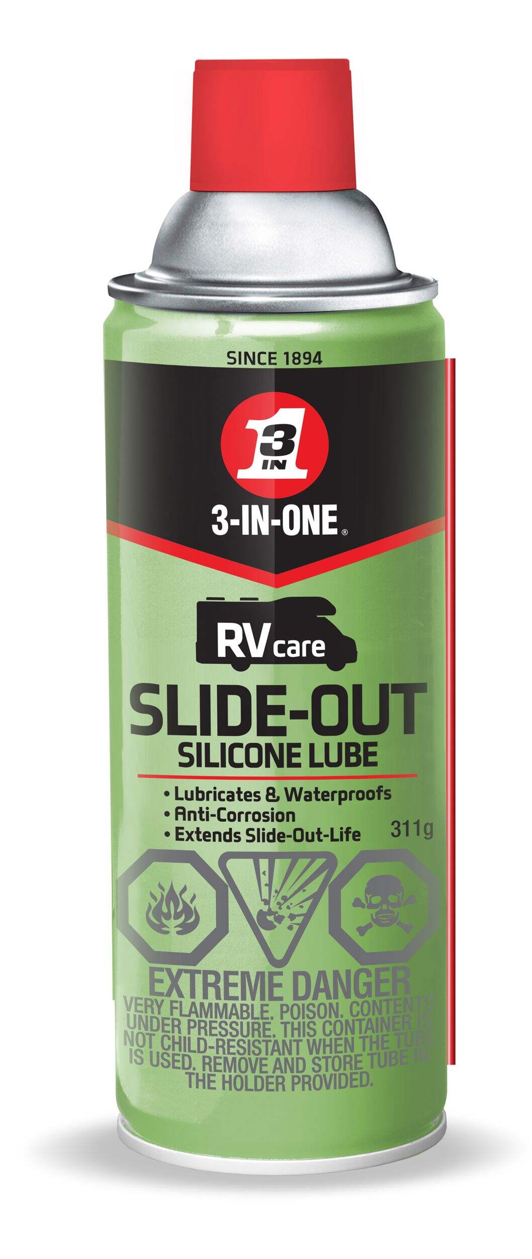WD-40 RVcare 3-in-1 Waterproof RV Slide-Out Silicone Lube, 311-g Front_Flat