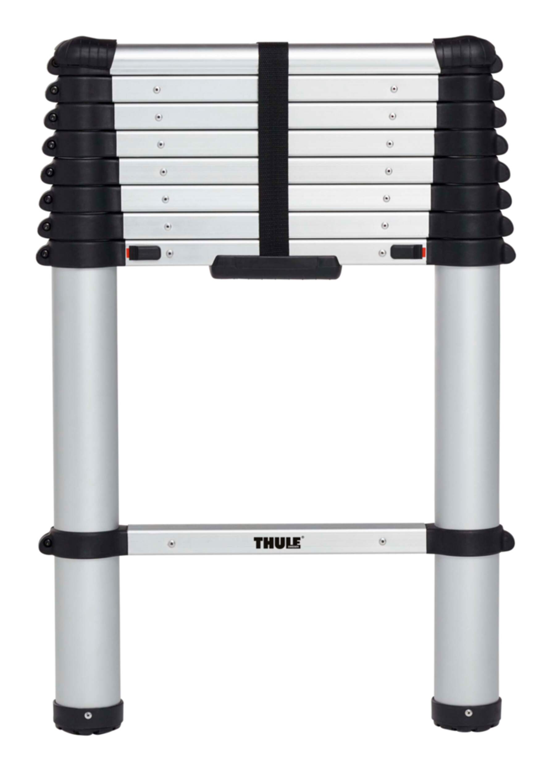 Échelle de fourgonnette Thule, extensible avec sac de rangement, argent, 8,5 pi Front_Flat