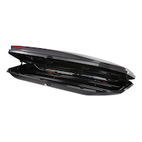 Yakima Skybox Lo Rectangle-Shaped Carbonite Roof Top Cargo Box w/ SKS Lock, Black Front_Angled_Right