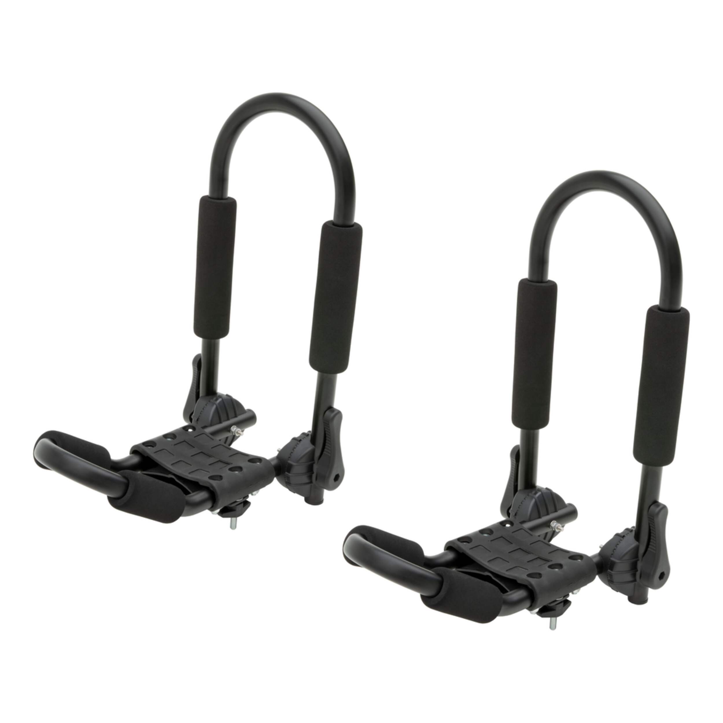 CURT 18320 Aluminum Universal Roof Top Mount Kayak Rack, Adjustable w/ Storage Bag, 2-pc Front_Three_Fourths_Angled_Left