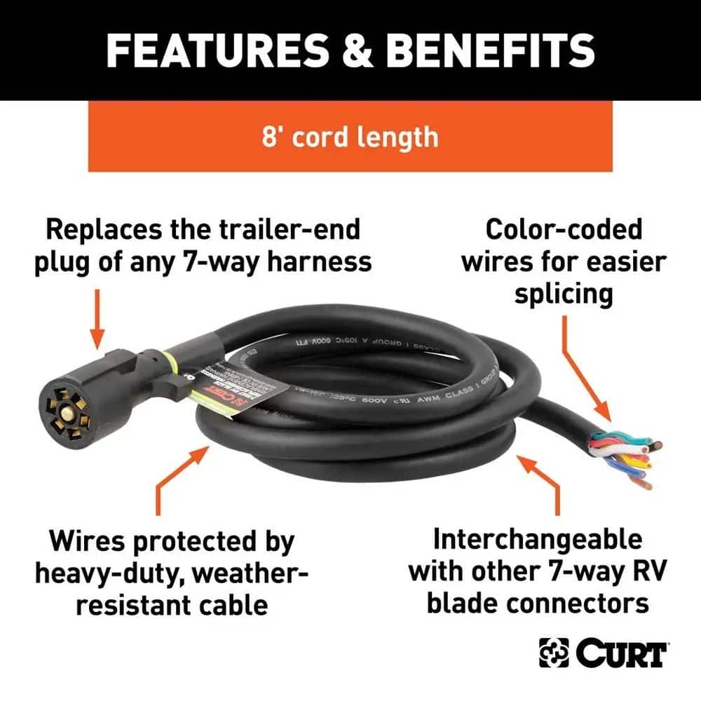 CURT 8-ft Replacement 7-Way RV Blade Harness (Trailer Side