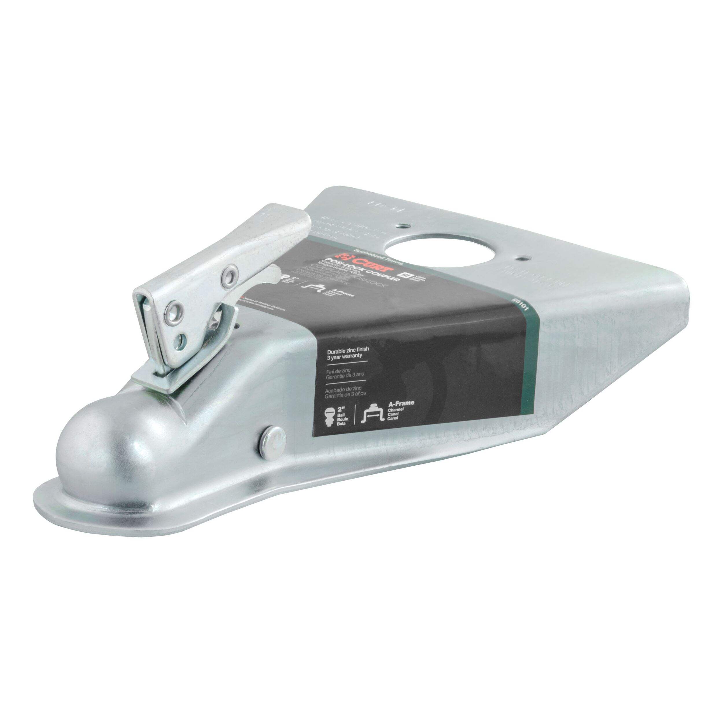 Coupleur de remorque à cadre en A CURT 25101, boule d'attelage de 2 po, 5 000 lb Front_Three_Fourths_Angled_Left