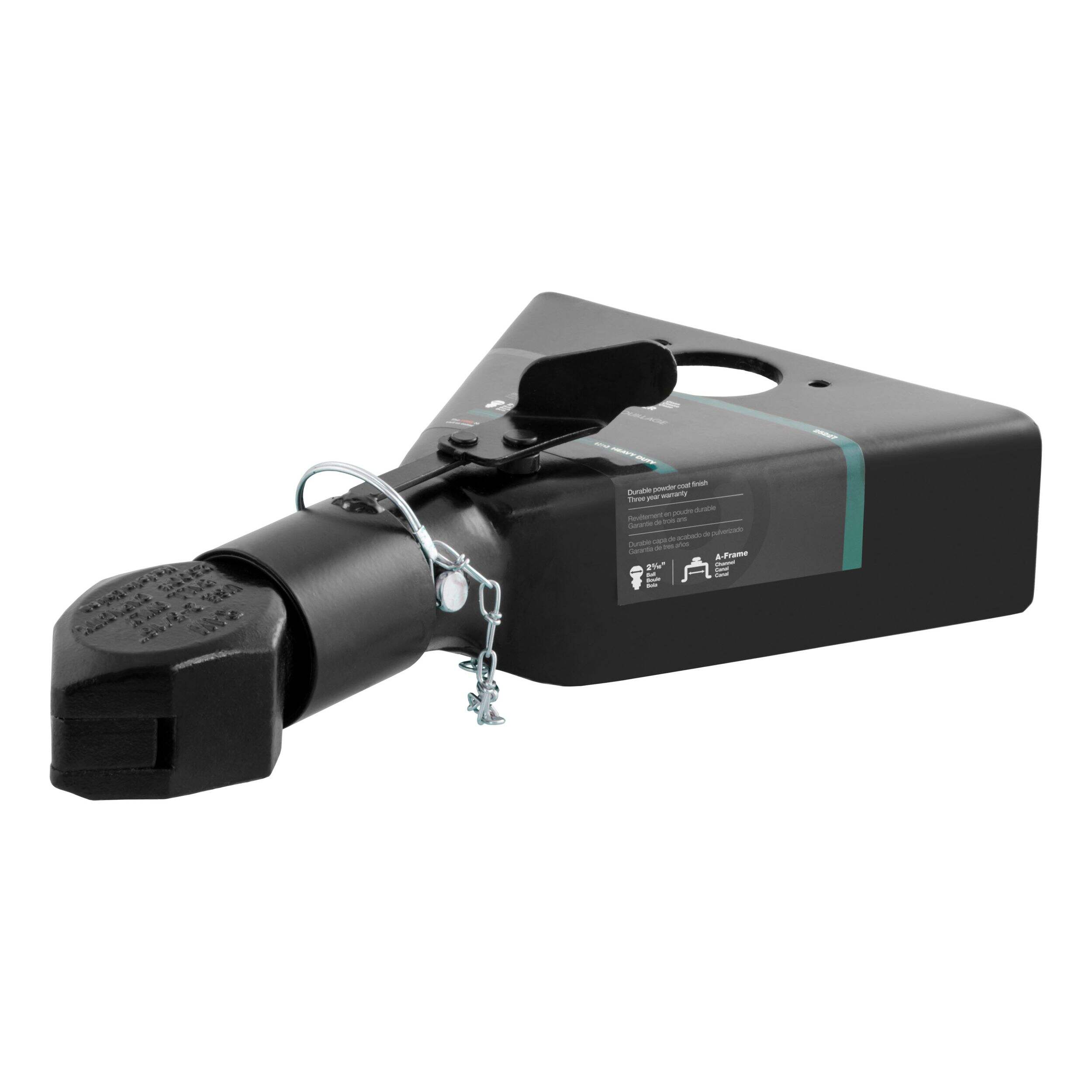 CURT 2-5/16-in A-Frame Coupler with Sleeve-Lock (12,500-lb, Black) Front_Three_Fourths_Angled_Left