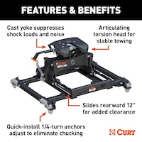 CURT 16058 A25 Sliding 5th Wheel Hitch, 25,000 lbs, Fits Select Ram 2500, 3500 Puck System Front_Angled_Right