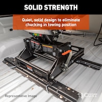 CURT 16059 A25 Sliding 5th Wheel Hitch, 25,000 lbs, Fits Select Silverado, Sierra Puck System Front_Angled_Left