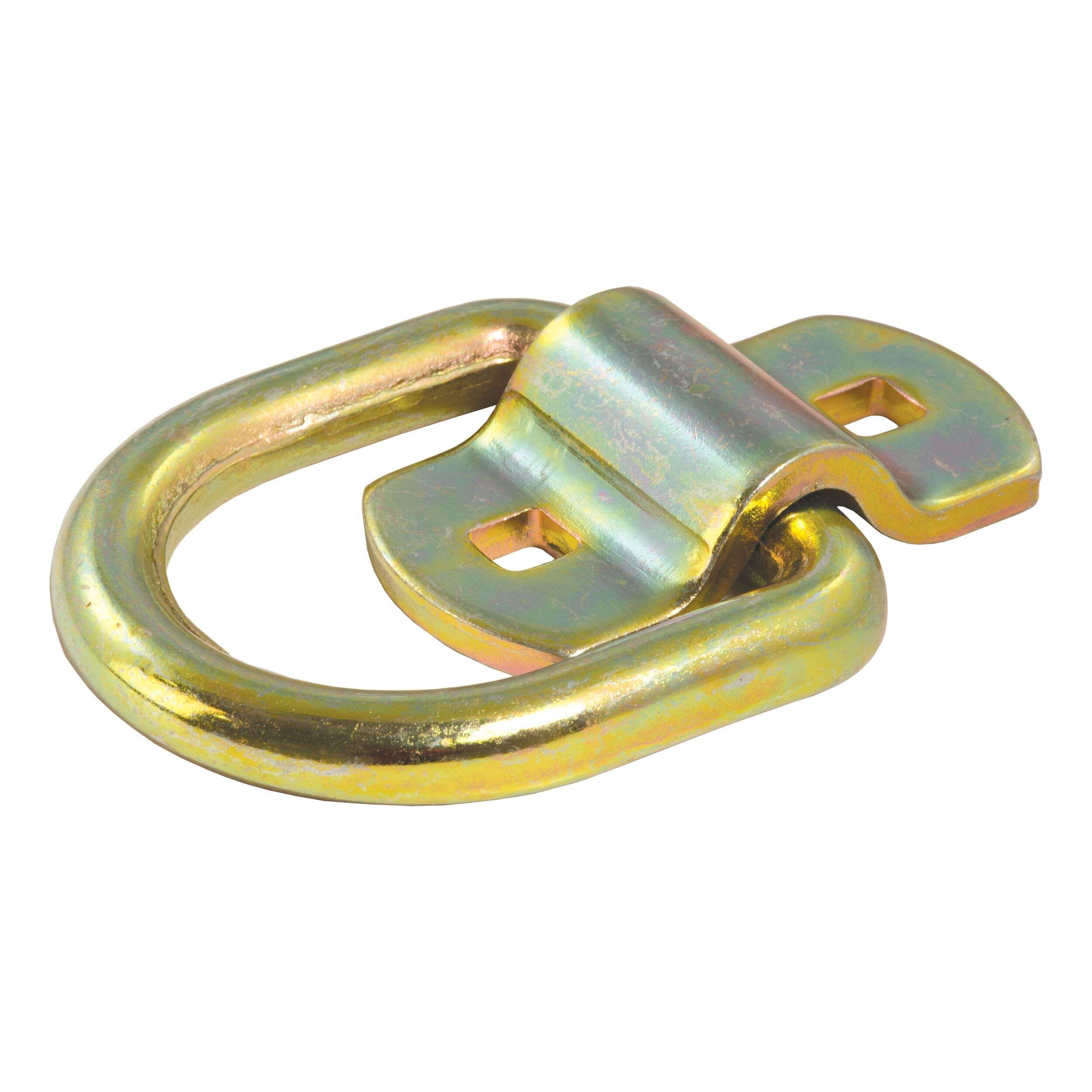 CURT 3-in x 3-in Surface-Mounted Tie-Down D-Ring (3600-lb, Yellow Zinc) Front_Three_Fourths_Angled_Left