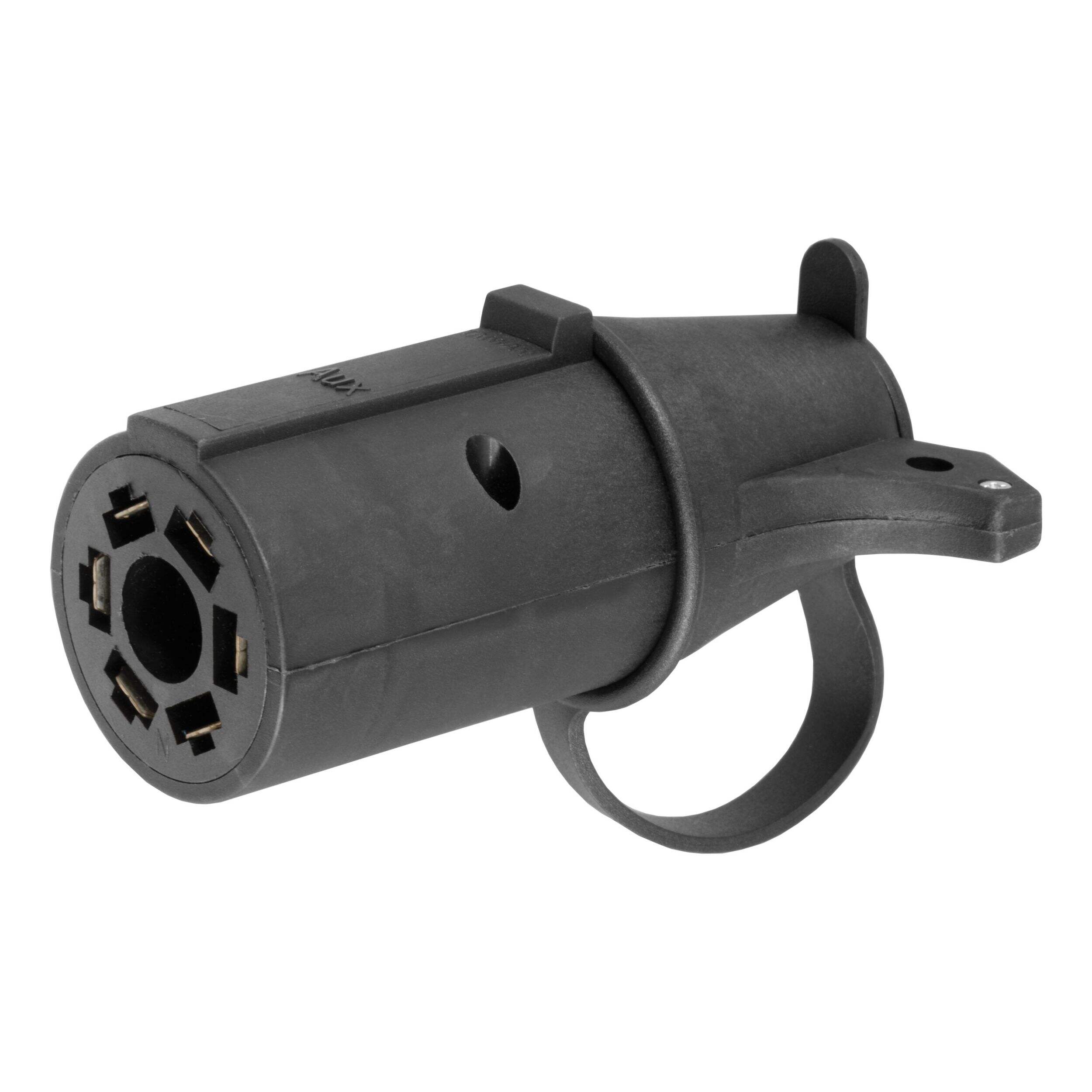 CURT Adapter with Tester (7-Way to 6-Round, Center Pin Auxiliary) Front_Angled_Left