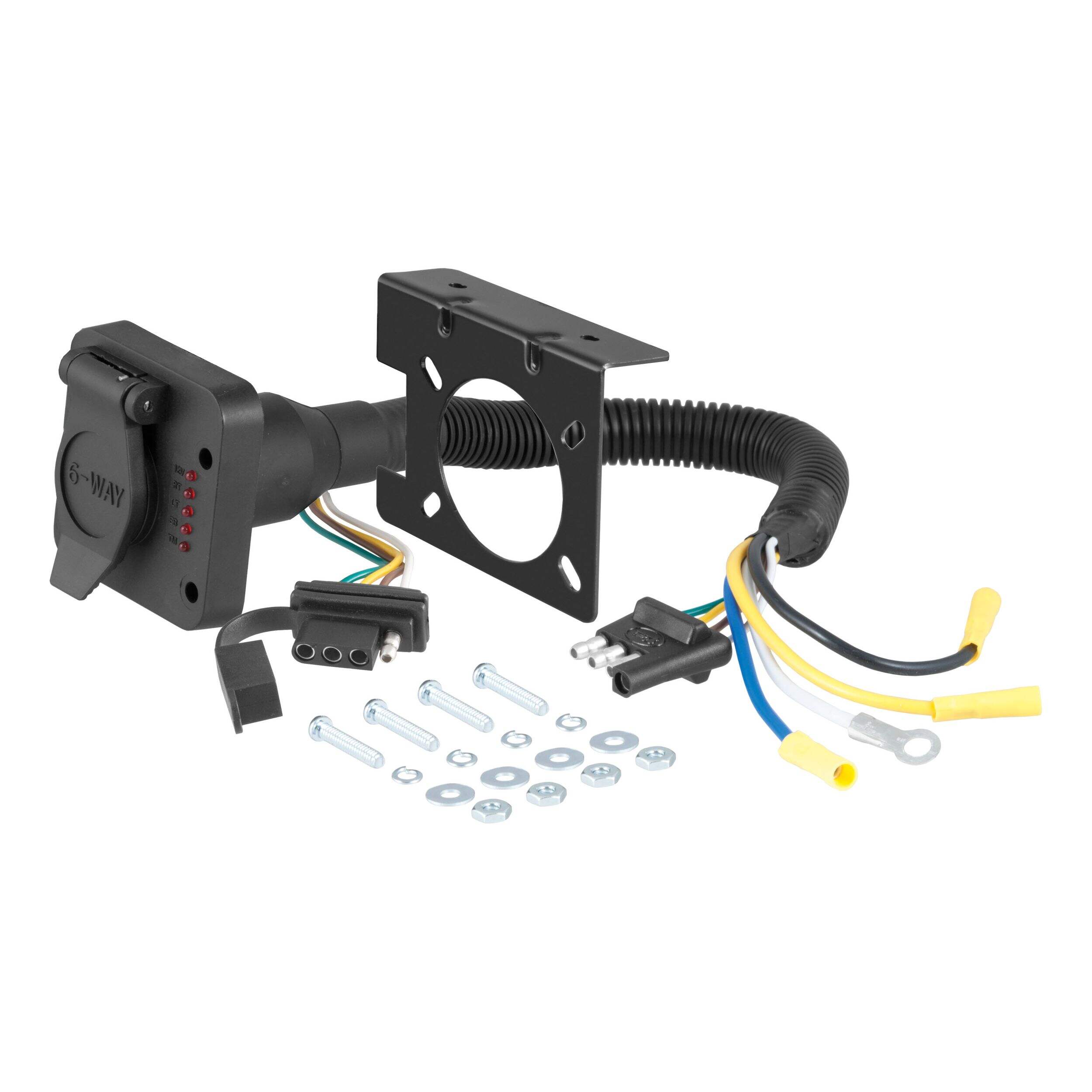 CURT Dual-Output Adapter with Tester (Adds 6-Way to 4-Way Flat) Front_Angled_Left