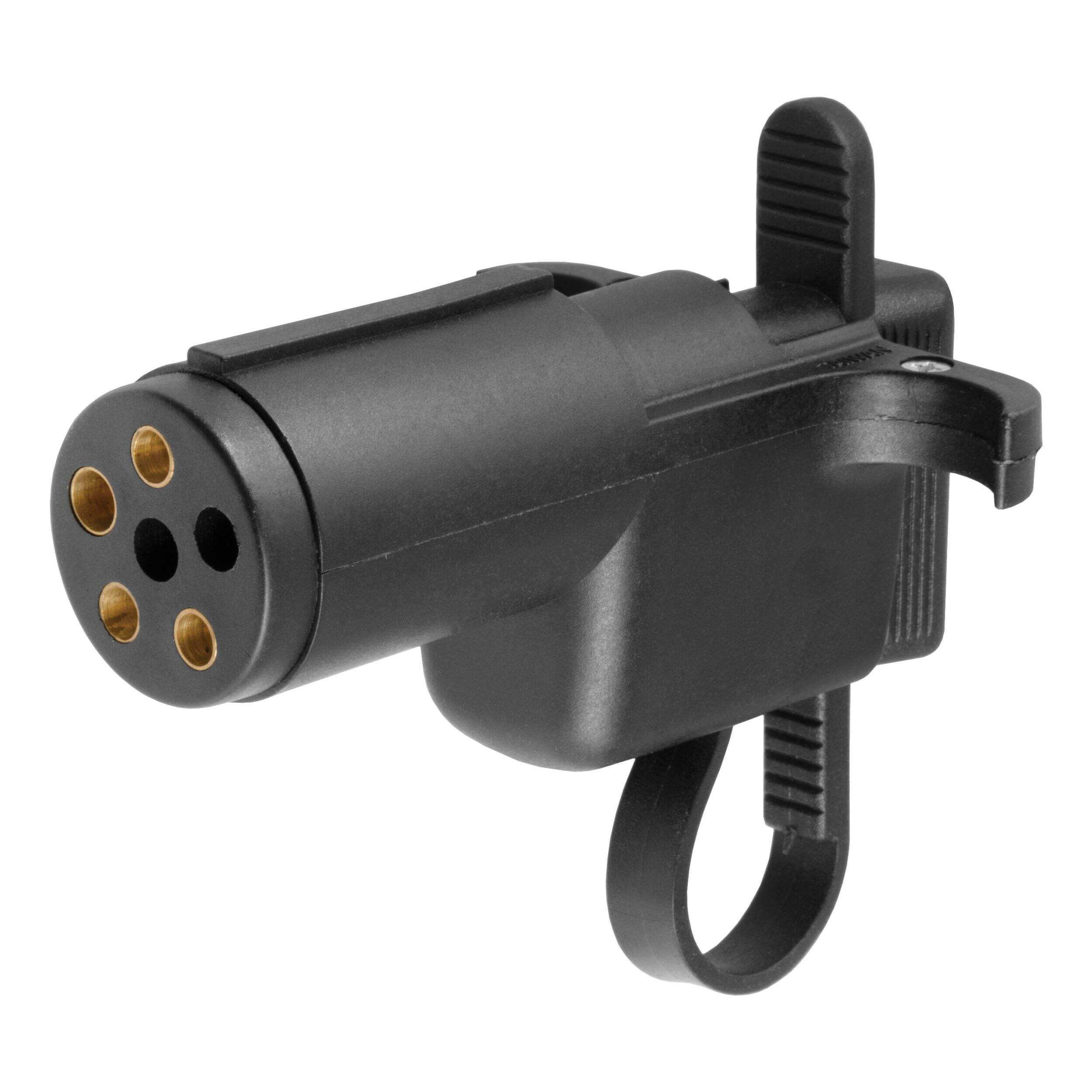 CURT 57627 Electrical Adapter with Tester (6-Way Round to 4-Way Flat) Front_Angled_Left