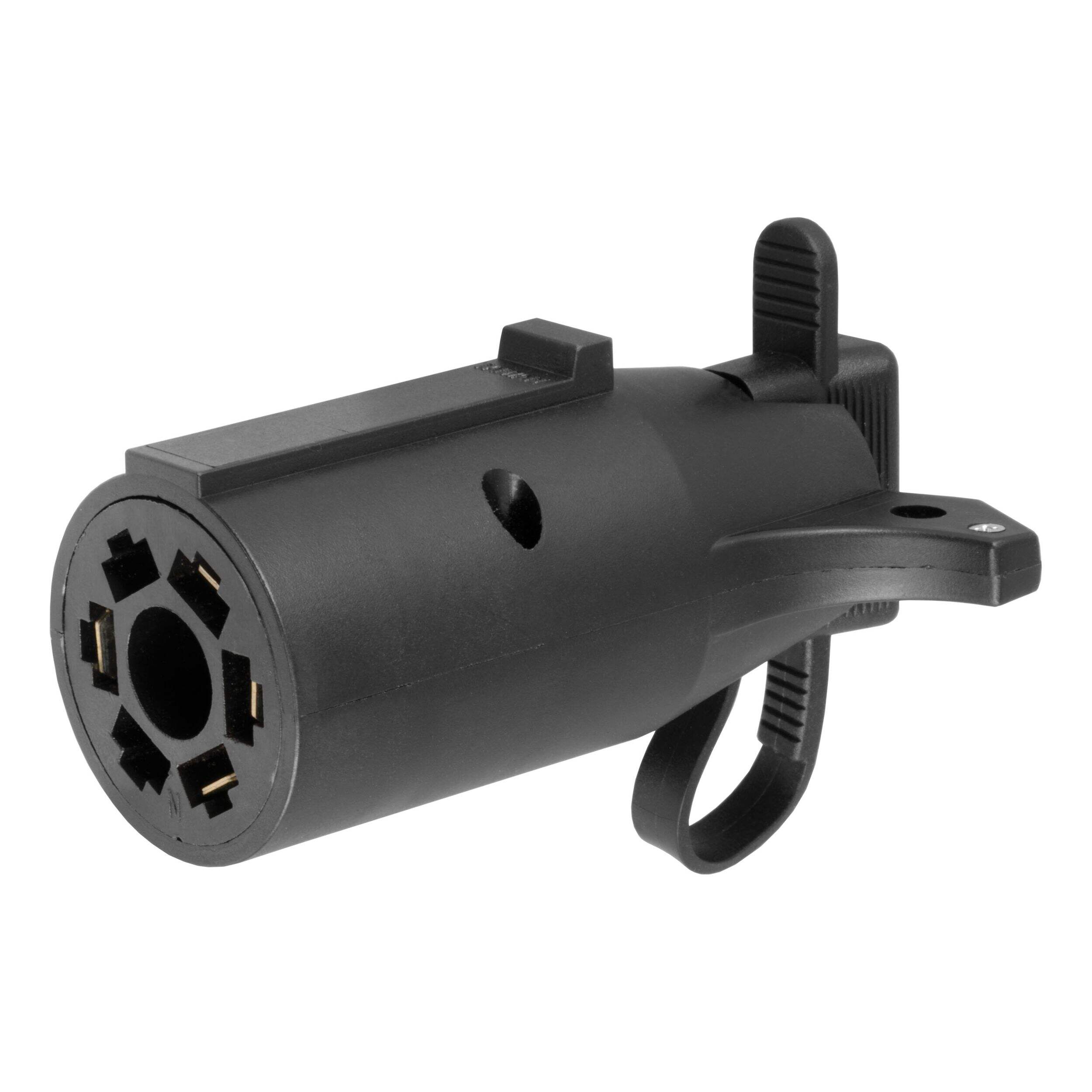 CURT 57626 Electrical Adapter with Tester (4-Way Flat to 6-Way Round) Front_Angled_Left