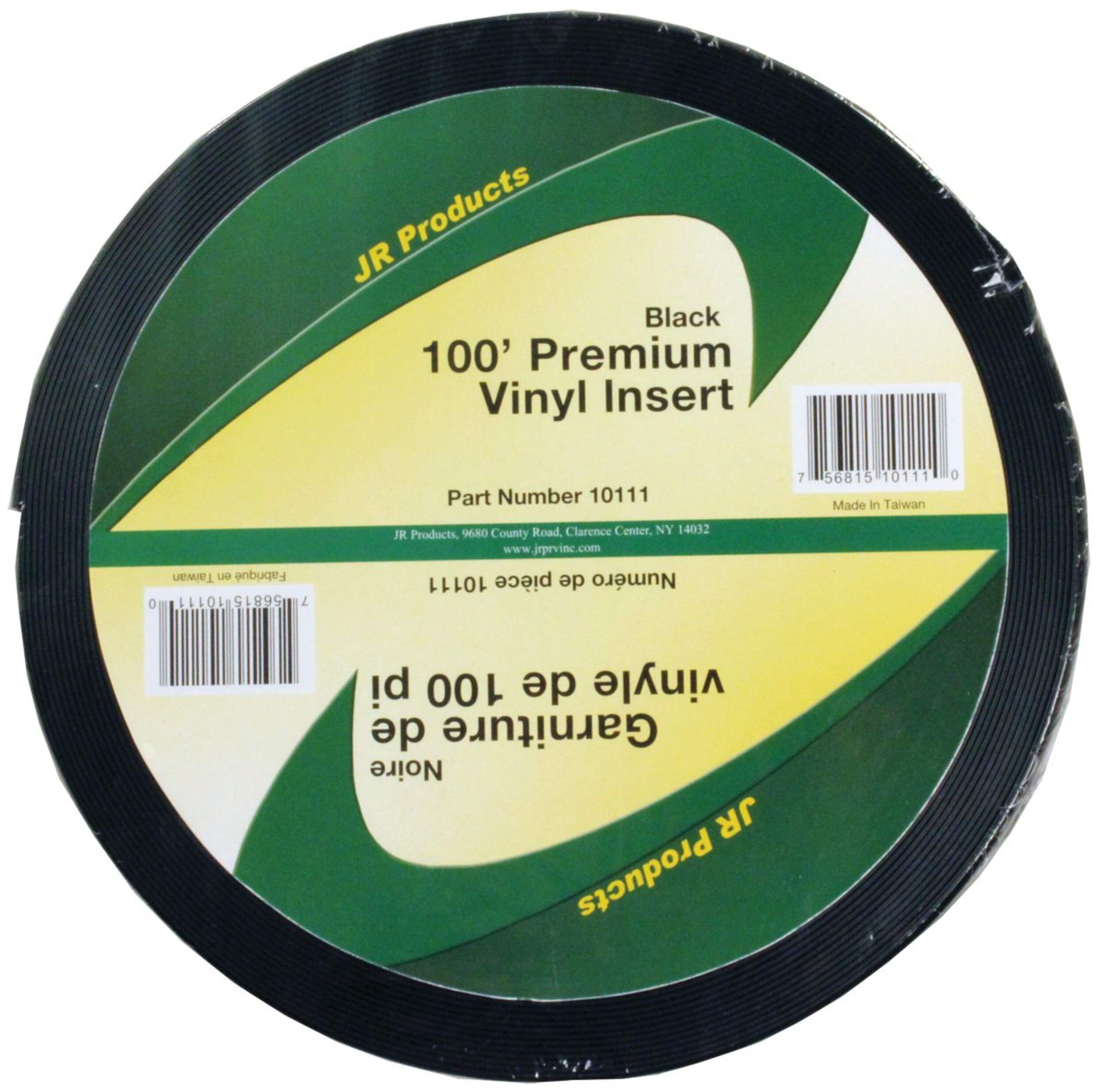 JR Products 10111 100-ft Vinyl Insert, UV-Resistant, Black Front_Flat