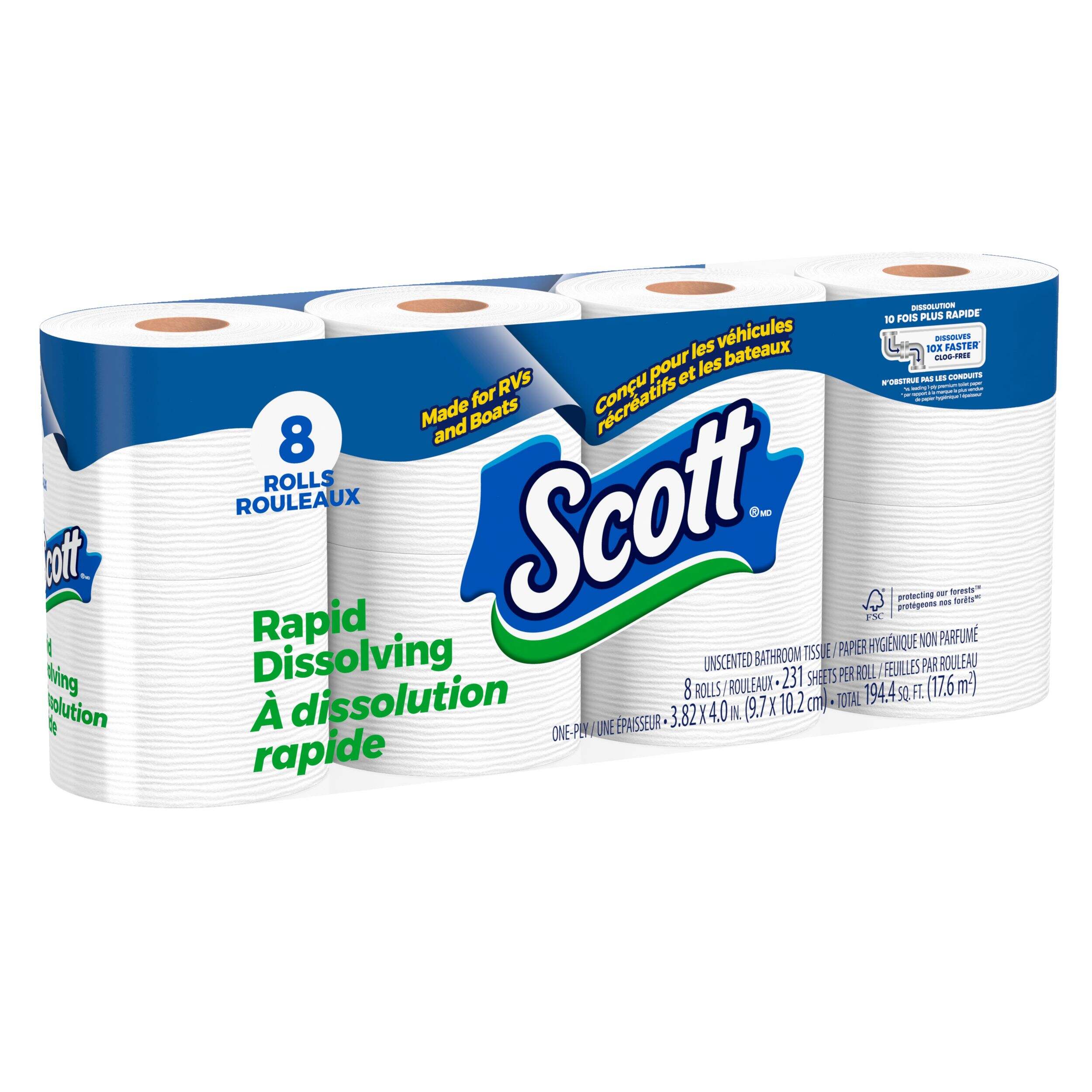 Scott Rapid-Dissolve RV Toilet Paper, 8-Pack Front_Angled_Right