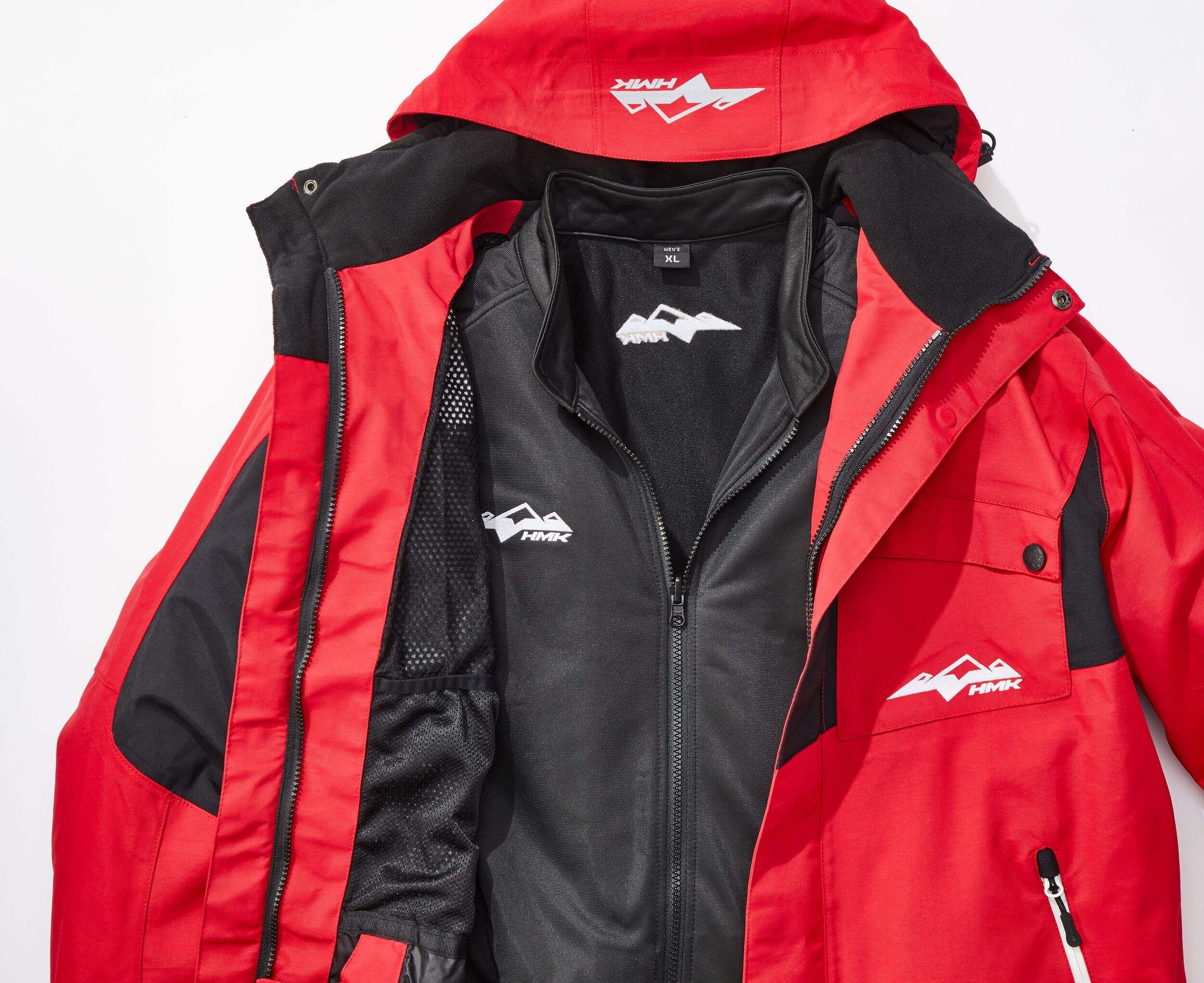HMK Insulated Peak Waterproof Snowmobile Winter Jacket with Removable Mid-Layer, Red, Assorted Sizes Front_Flat