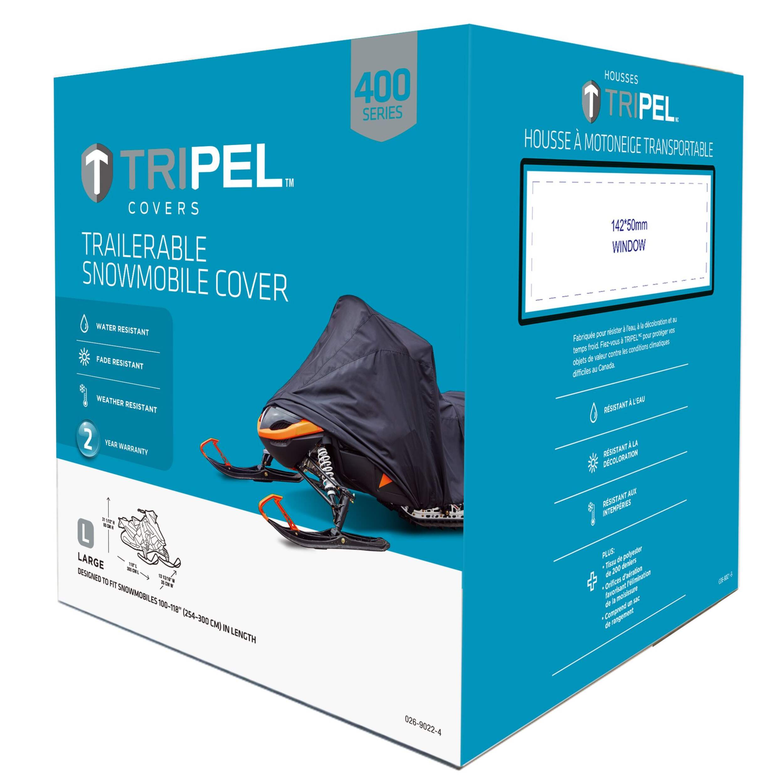 Tripel Snowmobile Storage Cover, 400 Series, Medium Front_Three_Fourths_Angled_Left