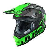 Casque de motocross Just1 J32Y à anneau en D pour enfants, doublure amovible, vert camouflage lustré, choix de tailles Front_Three_Fourths_Angled_Left