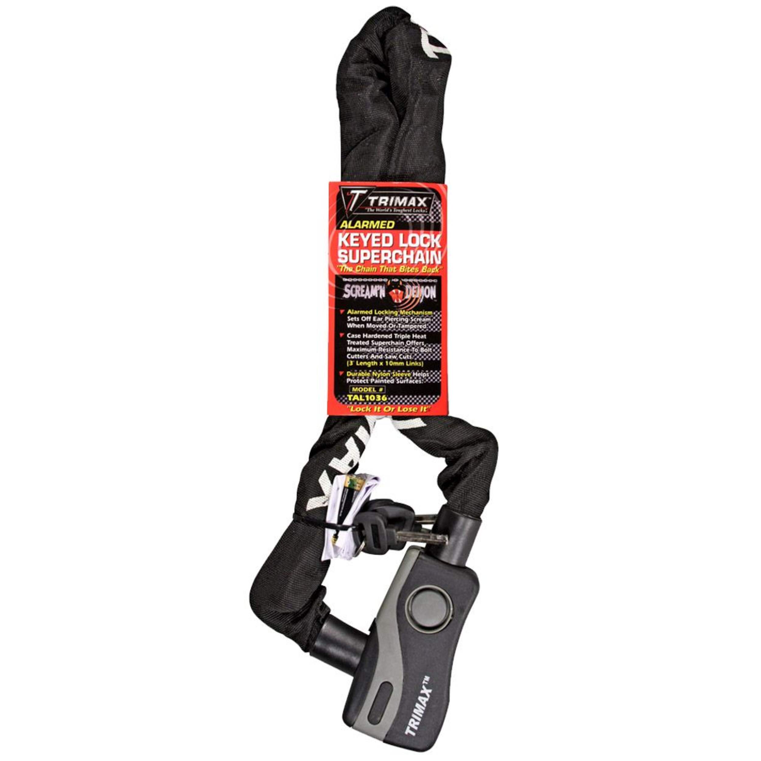 Trimax 36-in Alarmed Lock with Thex Superchain, Corrosion- resistant Front_Flat