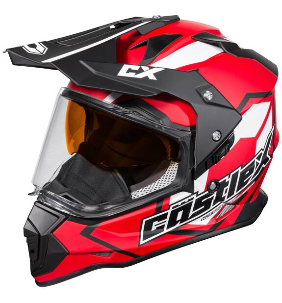 red dual sport helmet