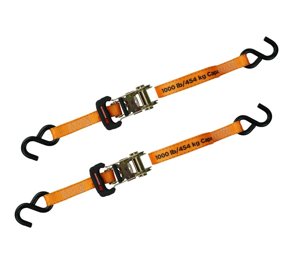 MotoMaster 3,000-lb Padded Handle Ratchet Tie Down Straps, 1.25-in x 10-ft,  2-pk
