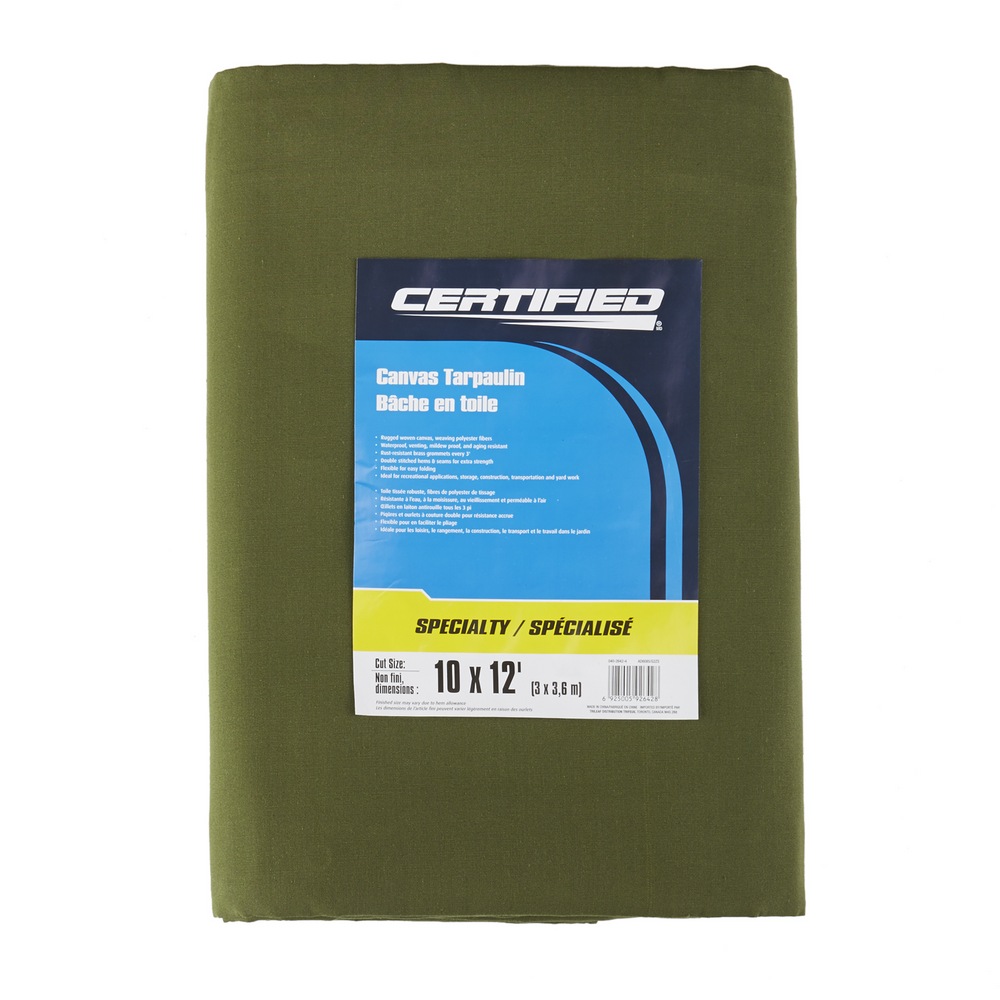 Certified Canvas Tarp, Waterproof, 10 x 12ft Canadian Tire