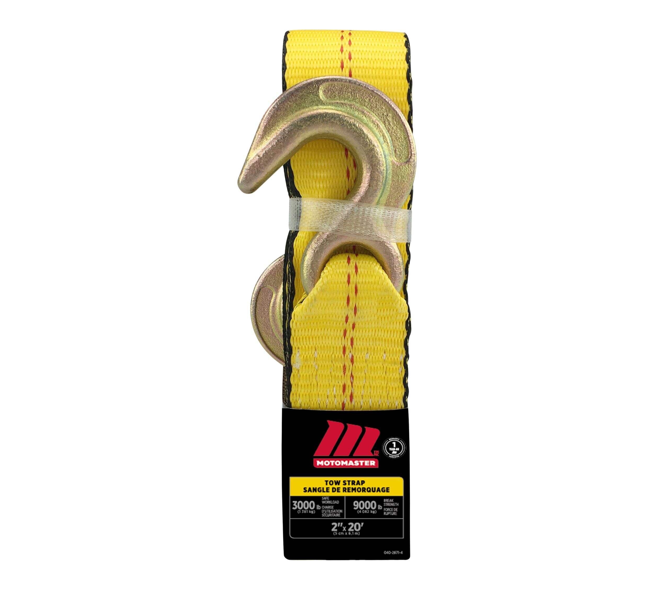 MotoMaster 9,000-lb Tow Strap with Rust-Resistant Hooks, 2-in x 20-ft Front_Flat