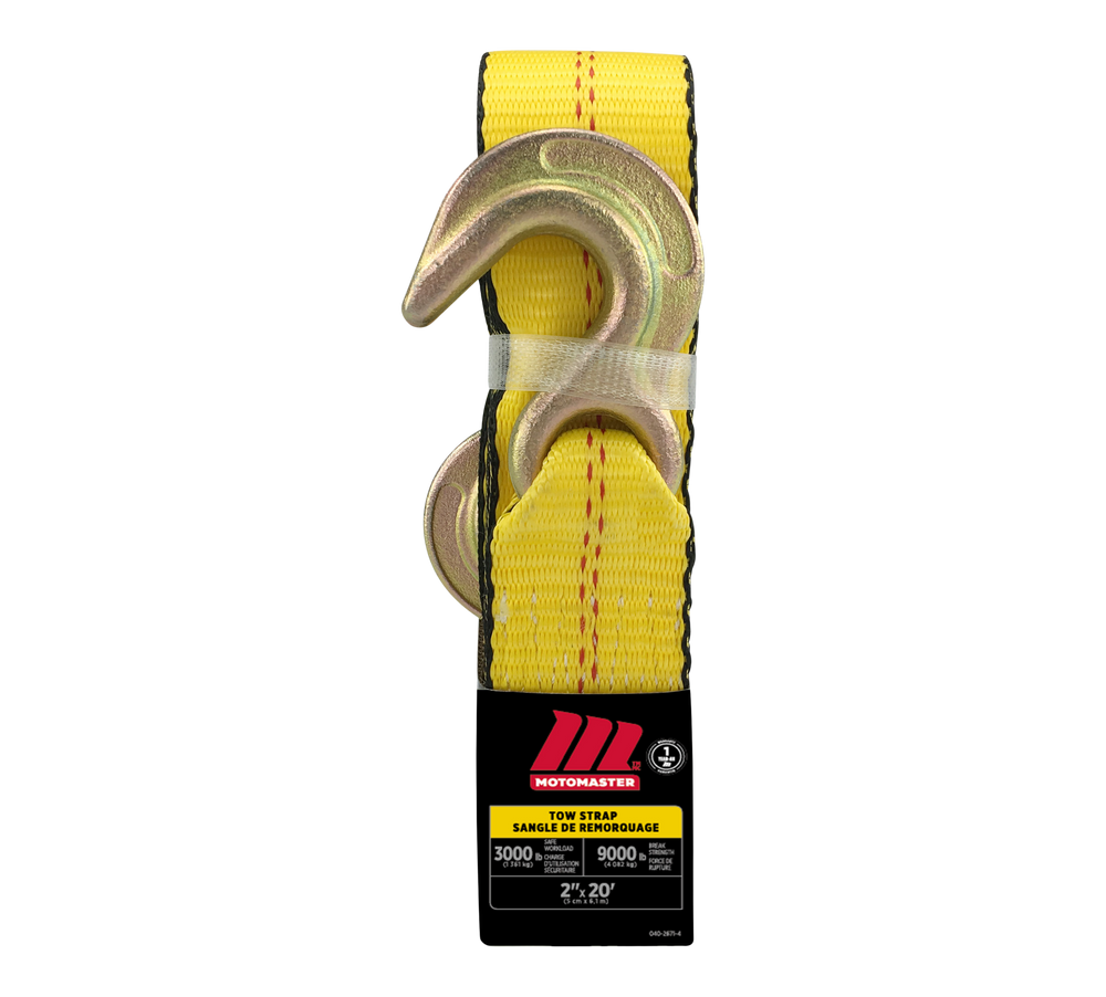 MotoMaster 9,000lb Tow Strap, with RustResistant Hooks, 2in x 20ft Canadian Tire