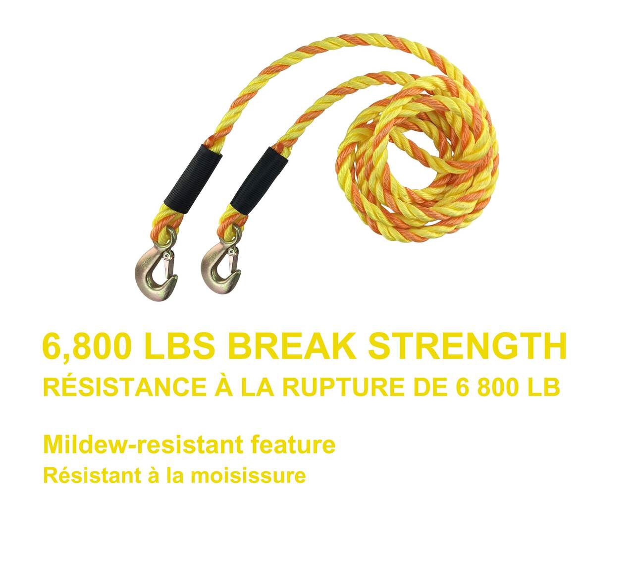Corde de remorquage MotoMaster avec crochets antirouille, résistance à la  rupture de 6 800 lb, 5/8 po x 14 pi