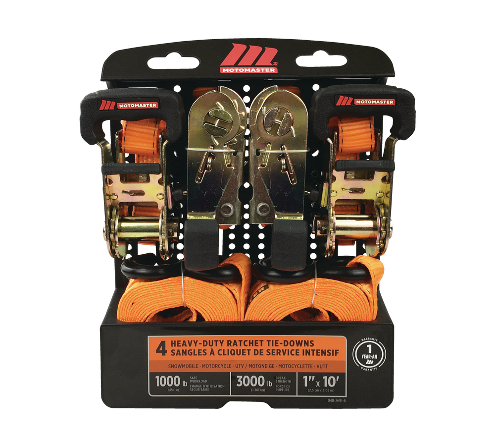 MotoMaster 3,000lb Ratchet Tie Down Straps, with Power Grip Padded