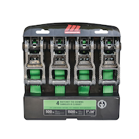 MotoMaster 1,500-lb Carbon Ratchet Tie Downs, Weatherproof, 1-in x 14-ft, 4-pk, Green Front_Flat