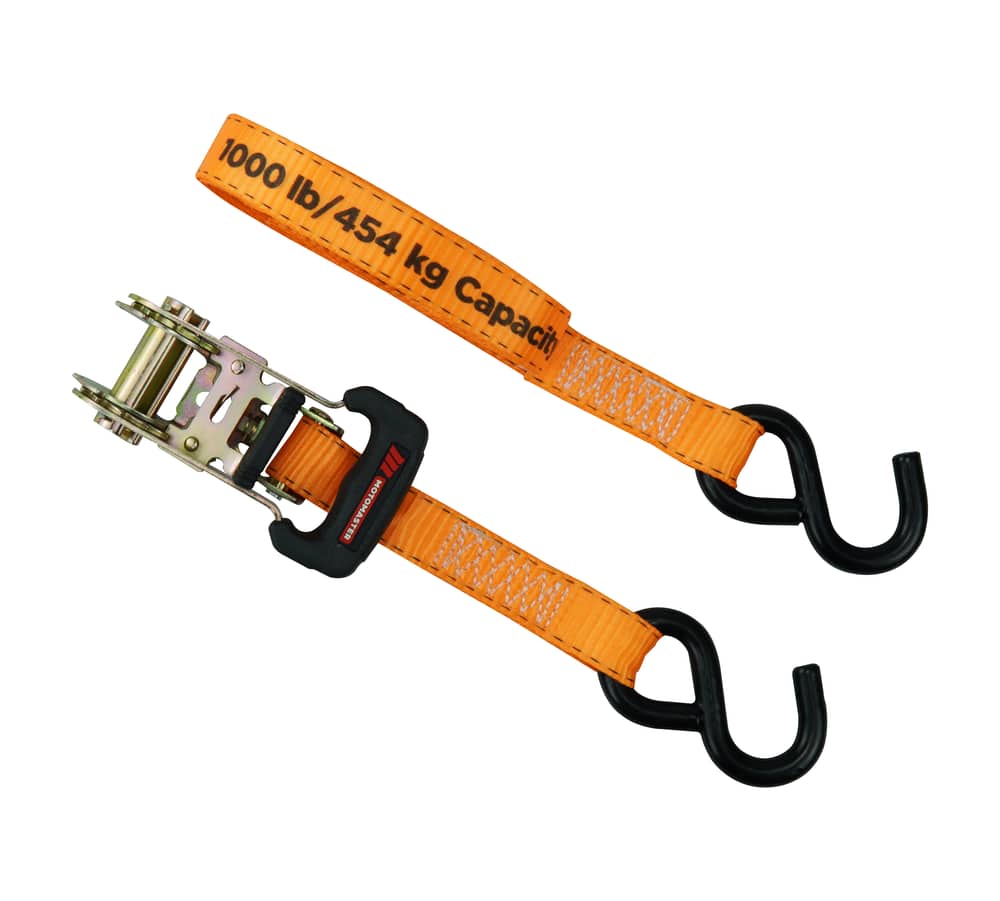 MotoMaster 3,000-lb Heavy Duty Ratchet Tie Down Strap, with Power Grip  Padded Handles , 1-in x 14-ft